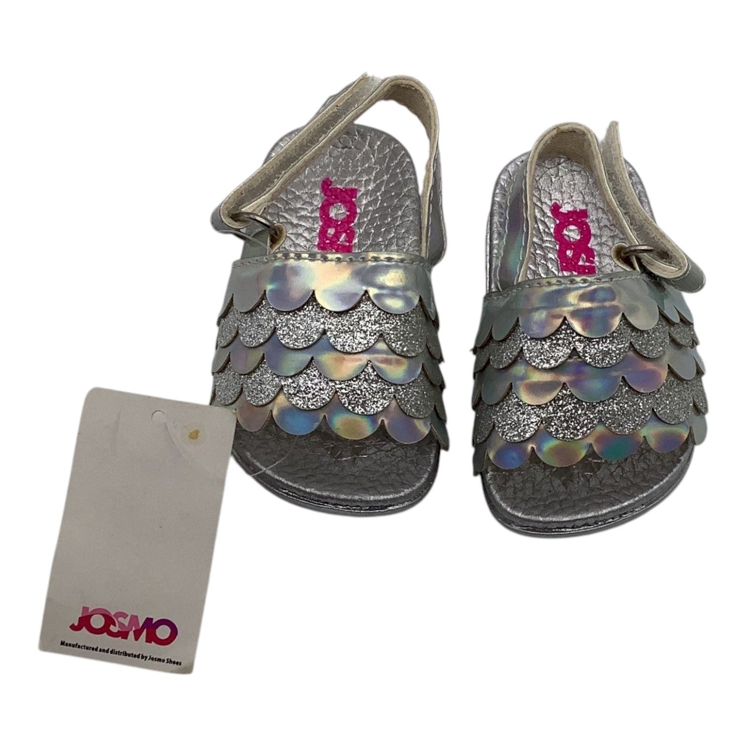 Josmo Baby Girls Silver Glitter Fish Scales Sandals Size 1 Adjustable Strap