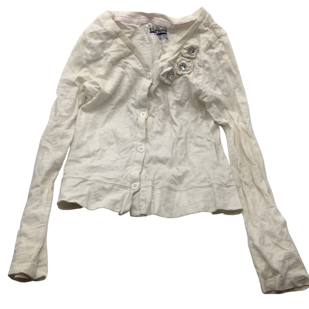 Basic Editions Girls White Shirt With Embellished Flowers Size M 7/8