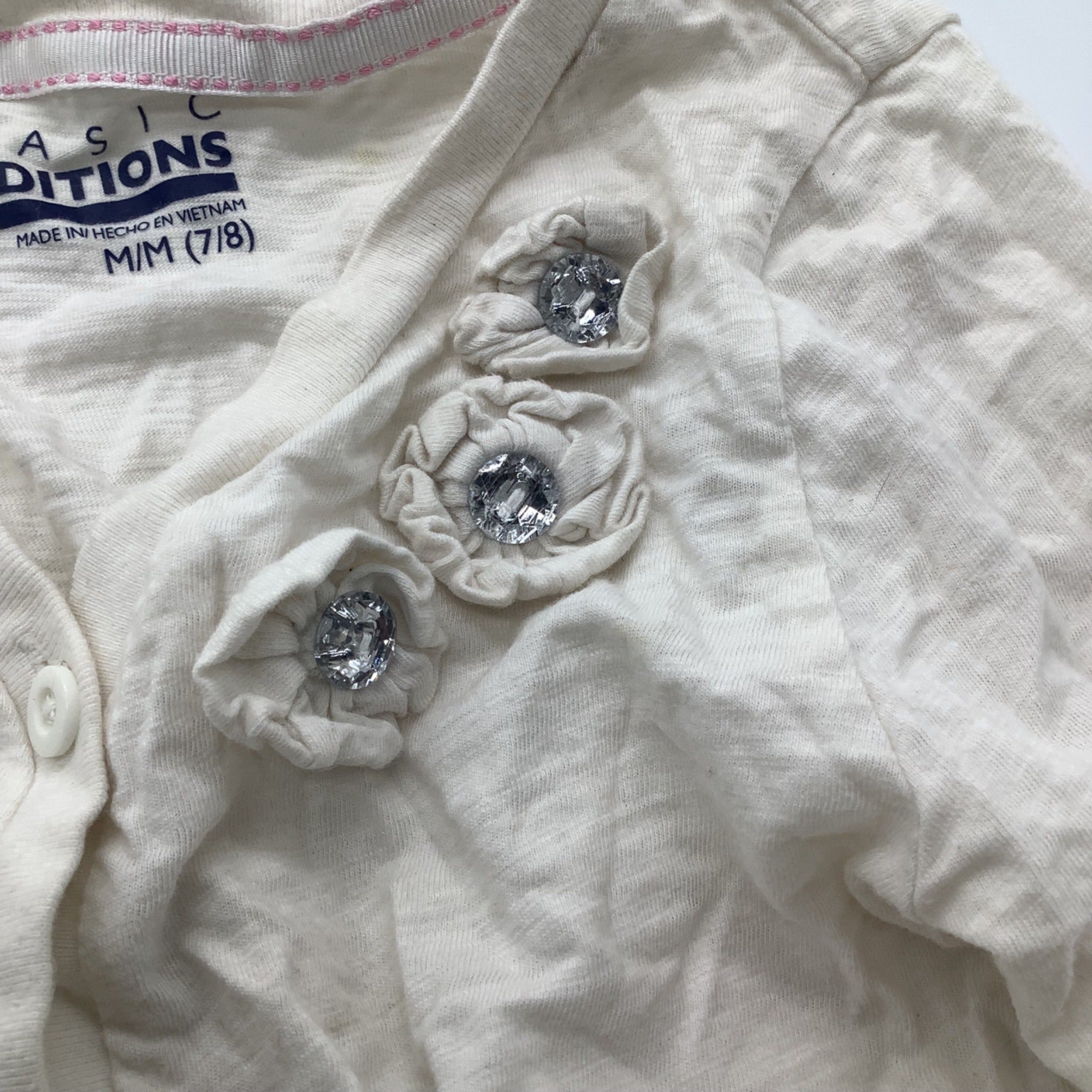 Basic Editions Girls White Shirt With Embellished Flowers Size M 7/8