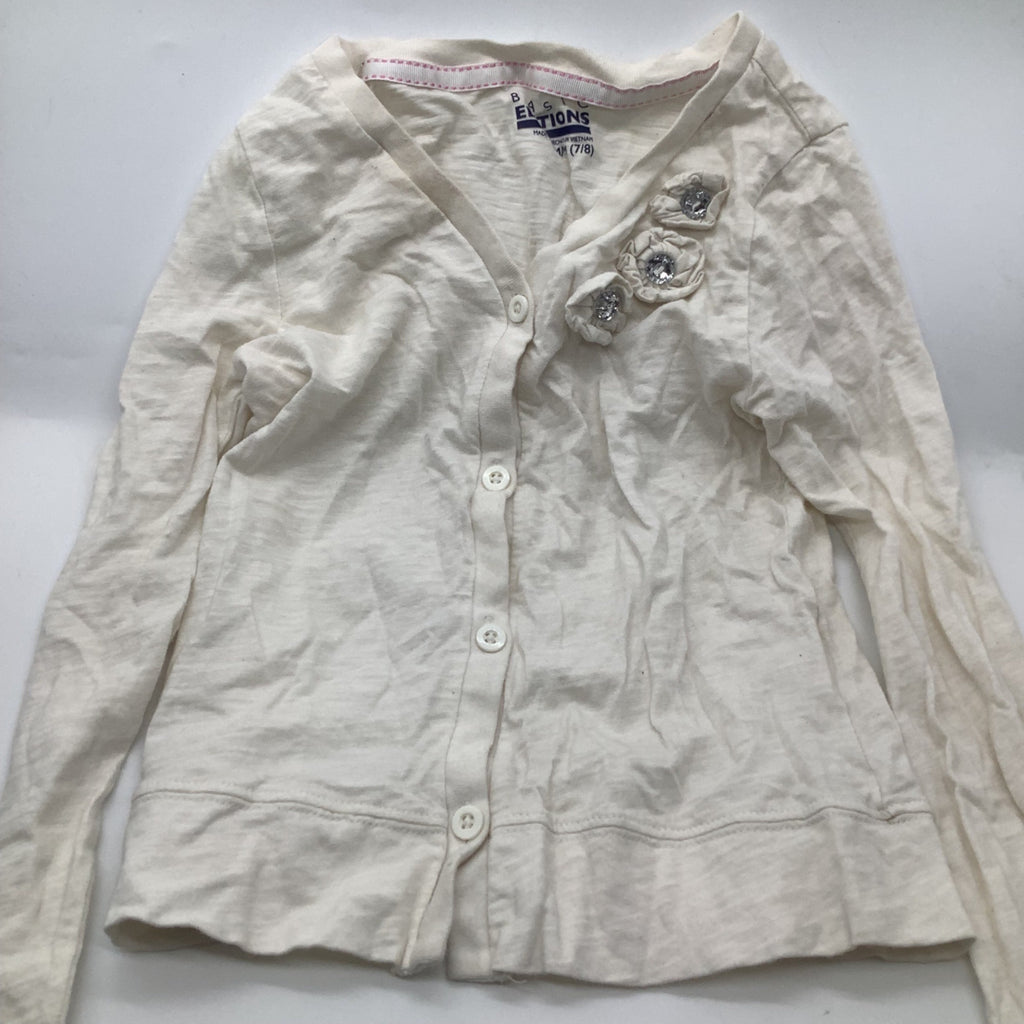 Basic Editions Girls White Shirt With Embellished Flowers Size M 7/8