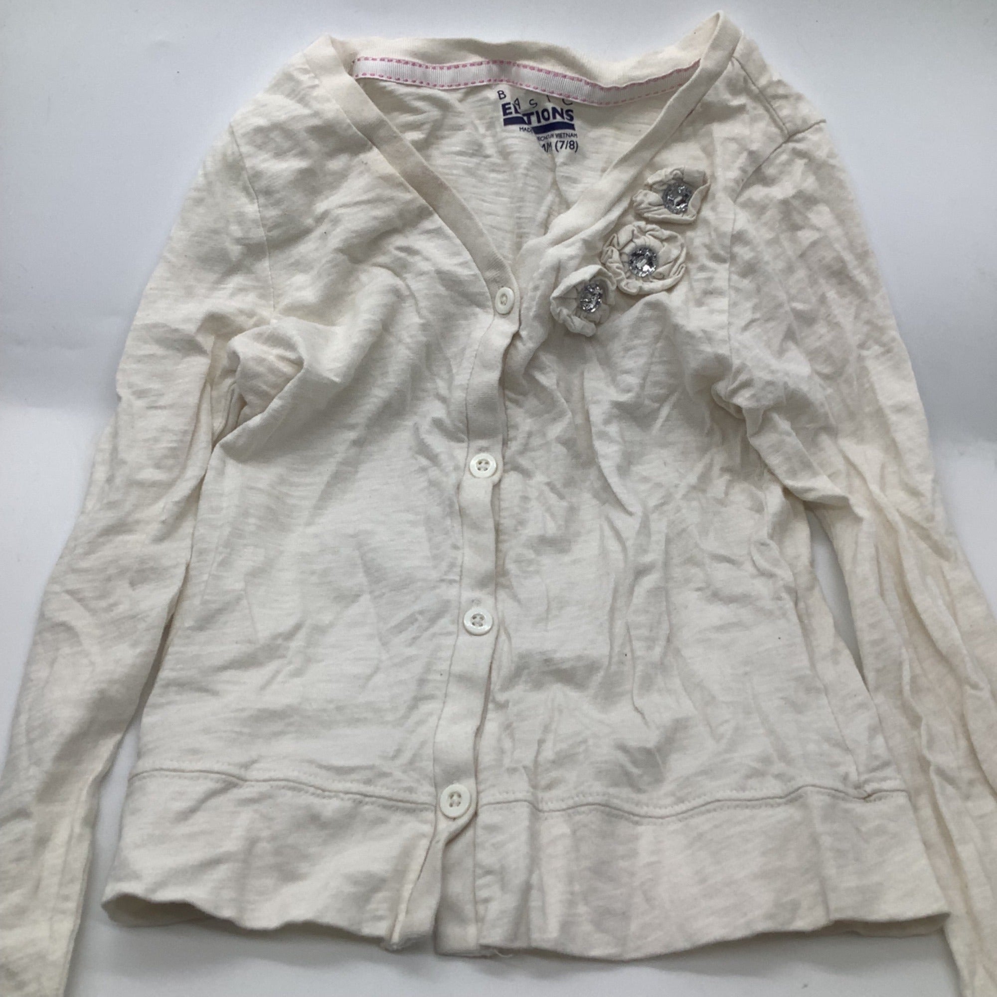 Basic Editions Girls White Shirt With Embellished Flowers Size M 7/8