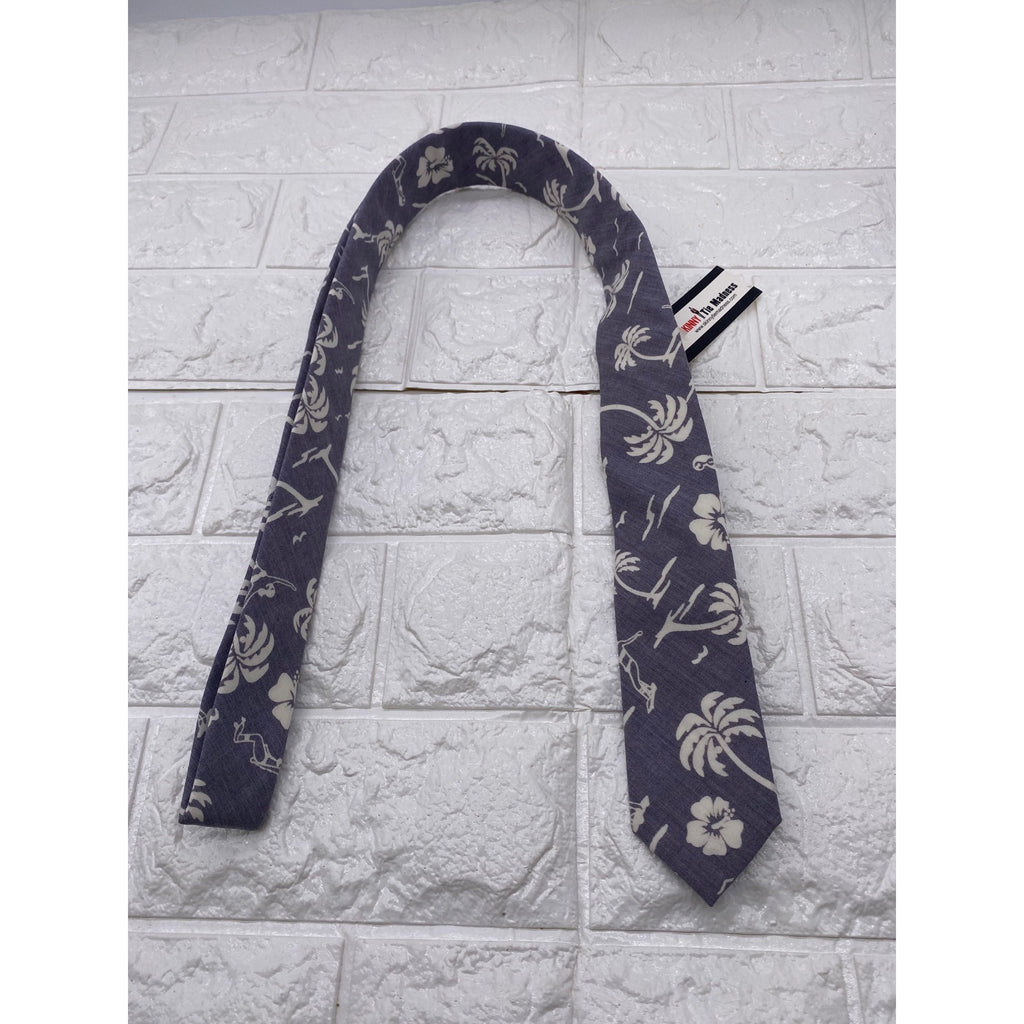 Skinny Tie Madness Mens Floral Skinny Necktie White Grey Cotton 58x2"