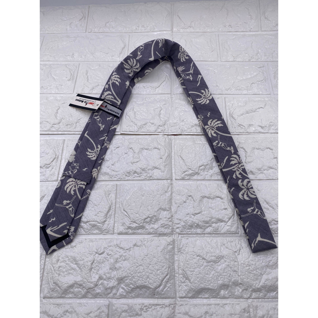 Skinny Tie Madness Mens Floral Skinny Necktie White Grey Cotton 58x2"