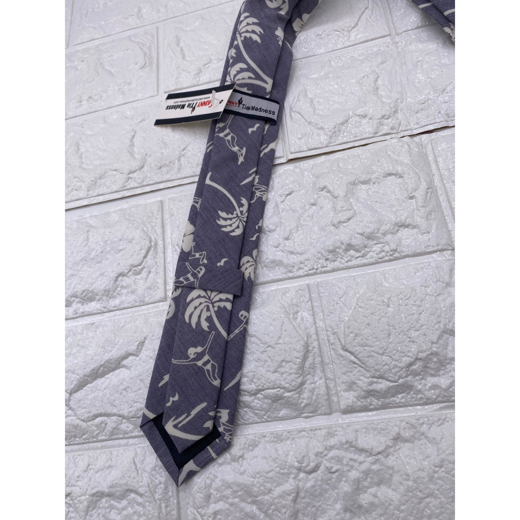 Skinny Tie Madness Mens Floral Skinny Necktie White Grey Cotton 58x2"