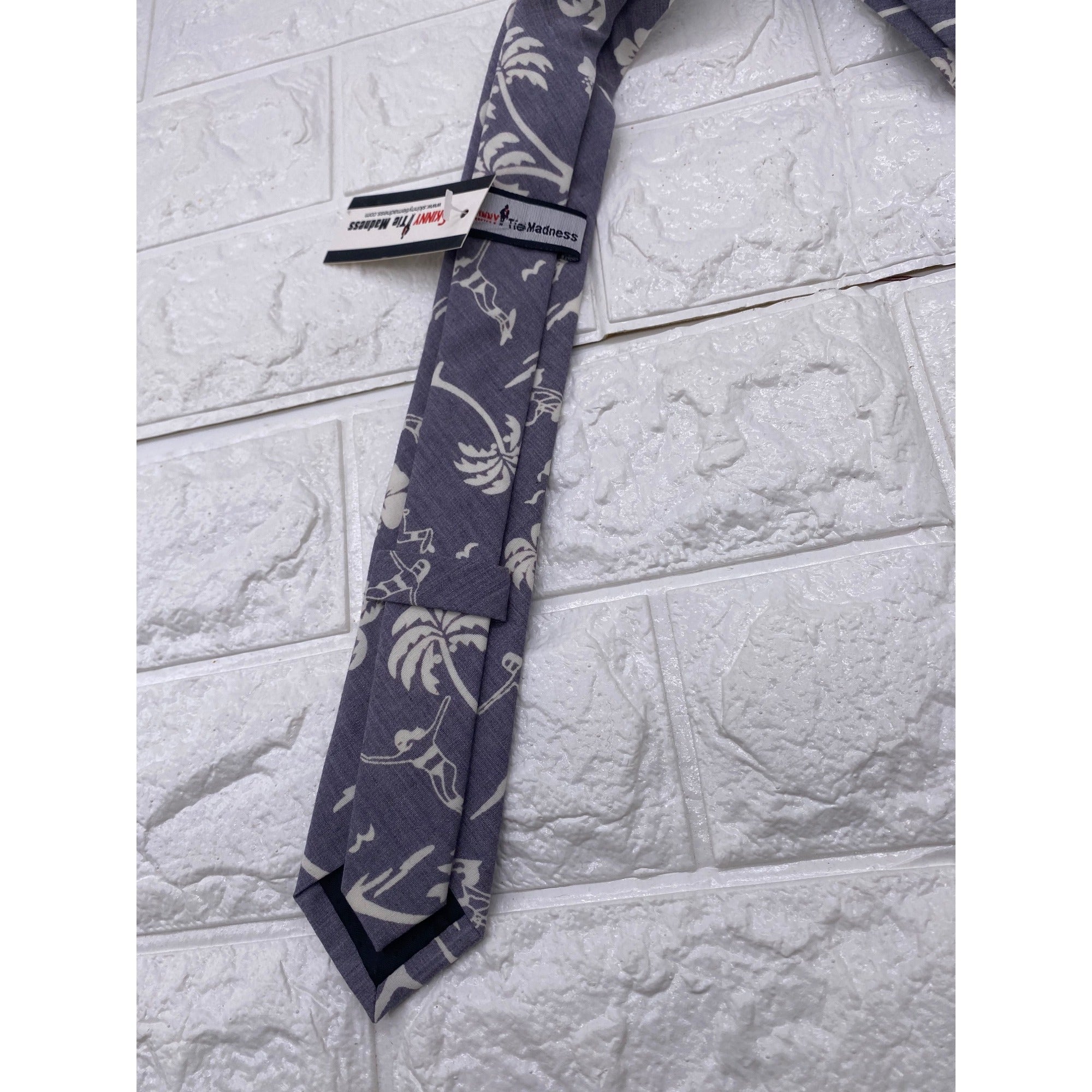 Skinny Tie Madness Mens Floral Skinny Necktie White Grey Cotton 58x2"