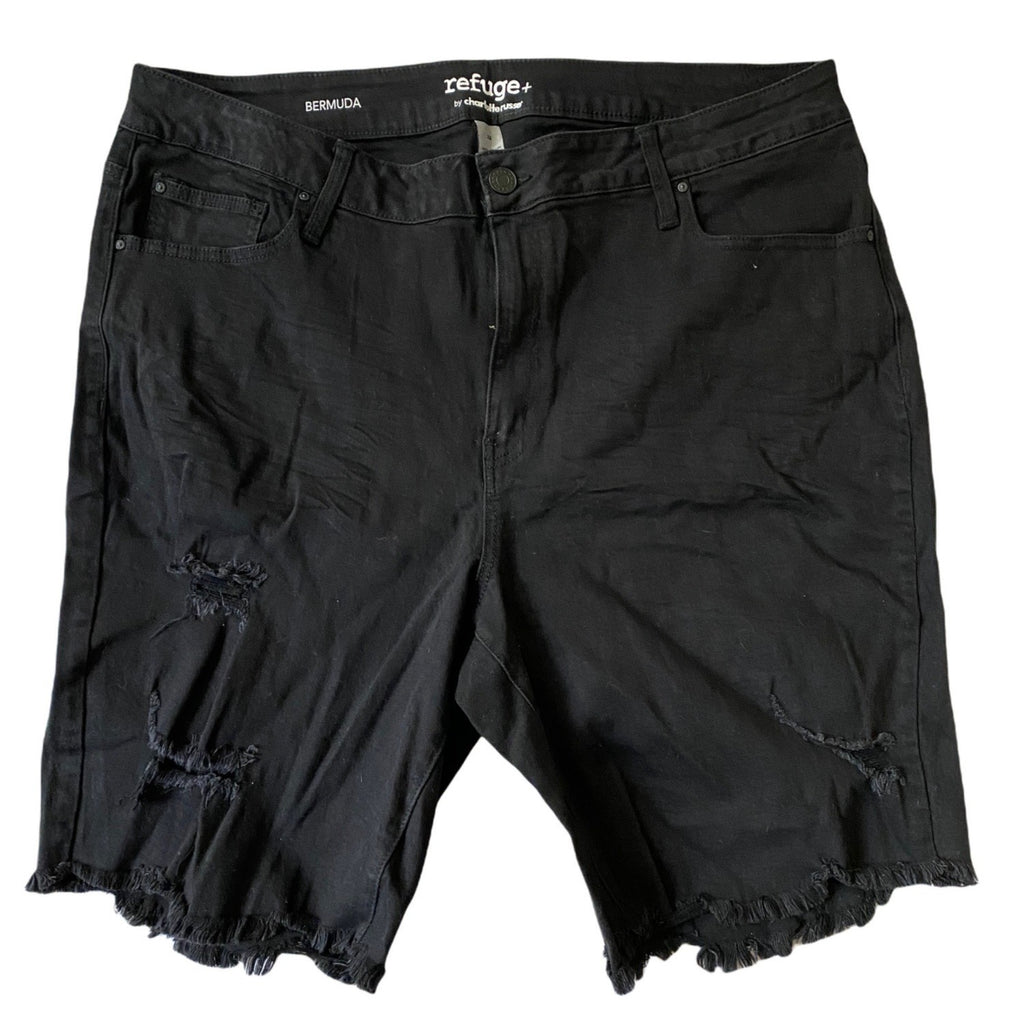 Refuge+ By Charlotte Russe Women’s Black Bermuda Distressed Shorts Size 22 Denim