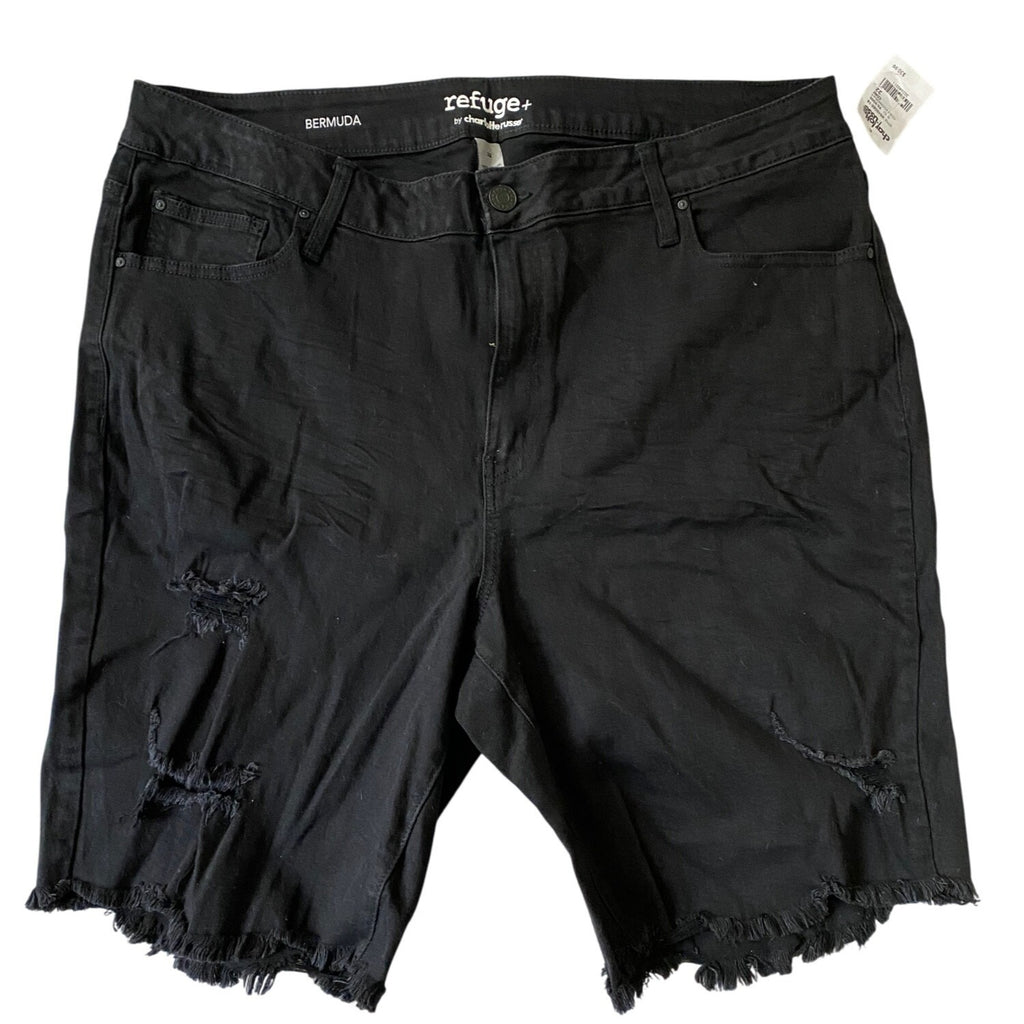 Refuge+ By Charlotte Russe Women’s Black Bermuda Distressed Shorts Size 22 Denim