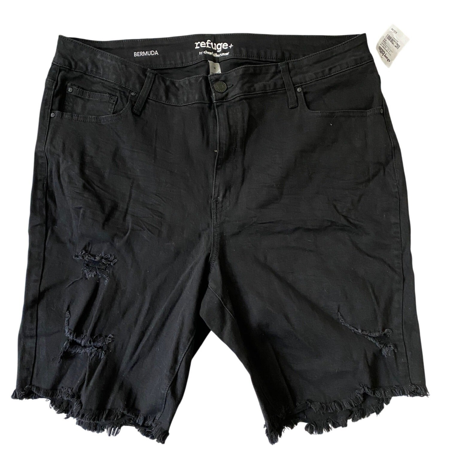 Refuge+ By Charlotte Russe Women’s Black Bermuda Distressed Shorts Size 22 Denim