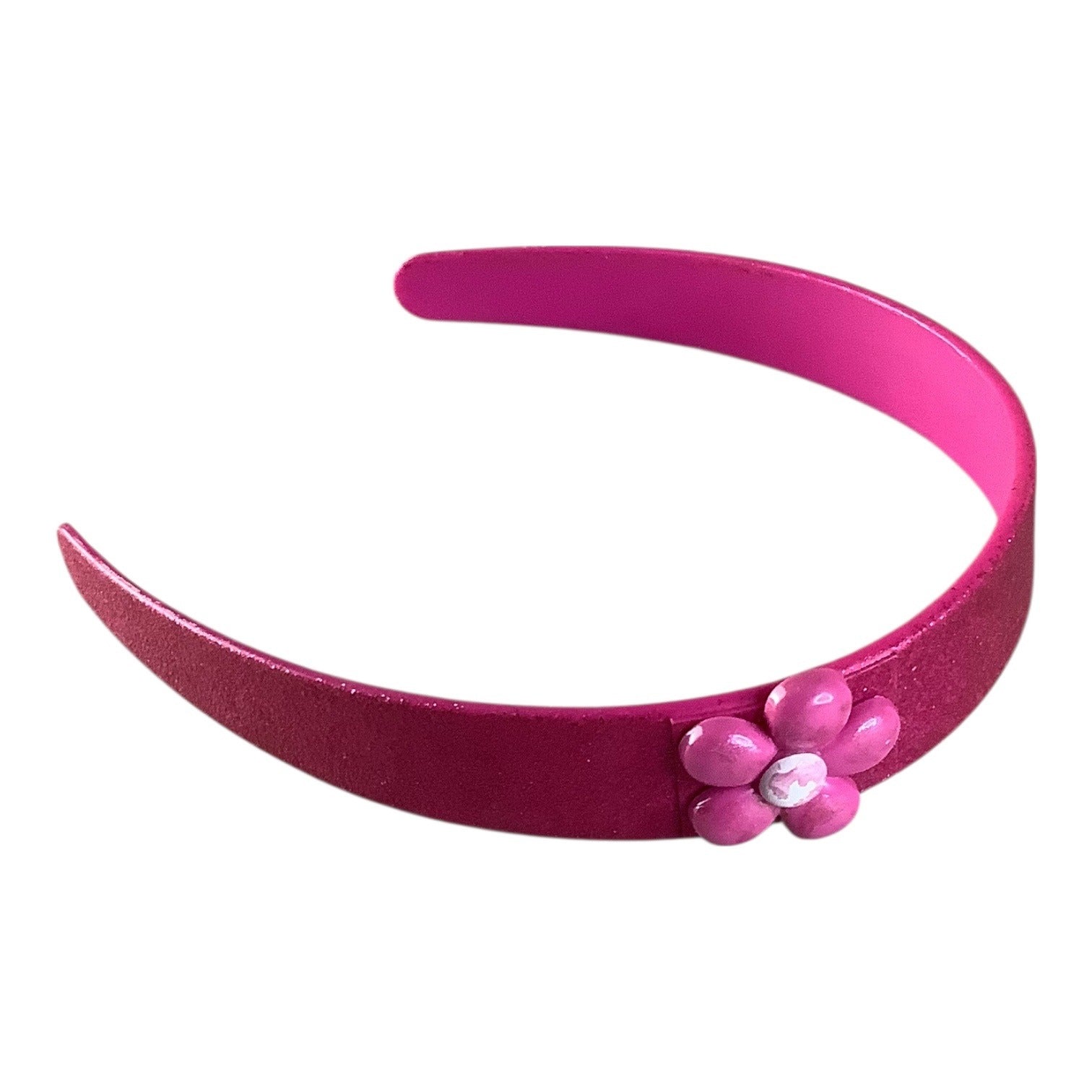 Pink Floral Girls Plastic Headband With Glitter Finish & Flower Accent