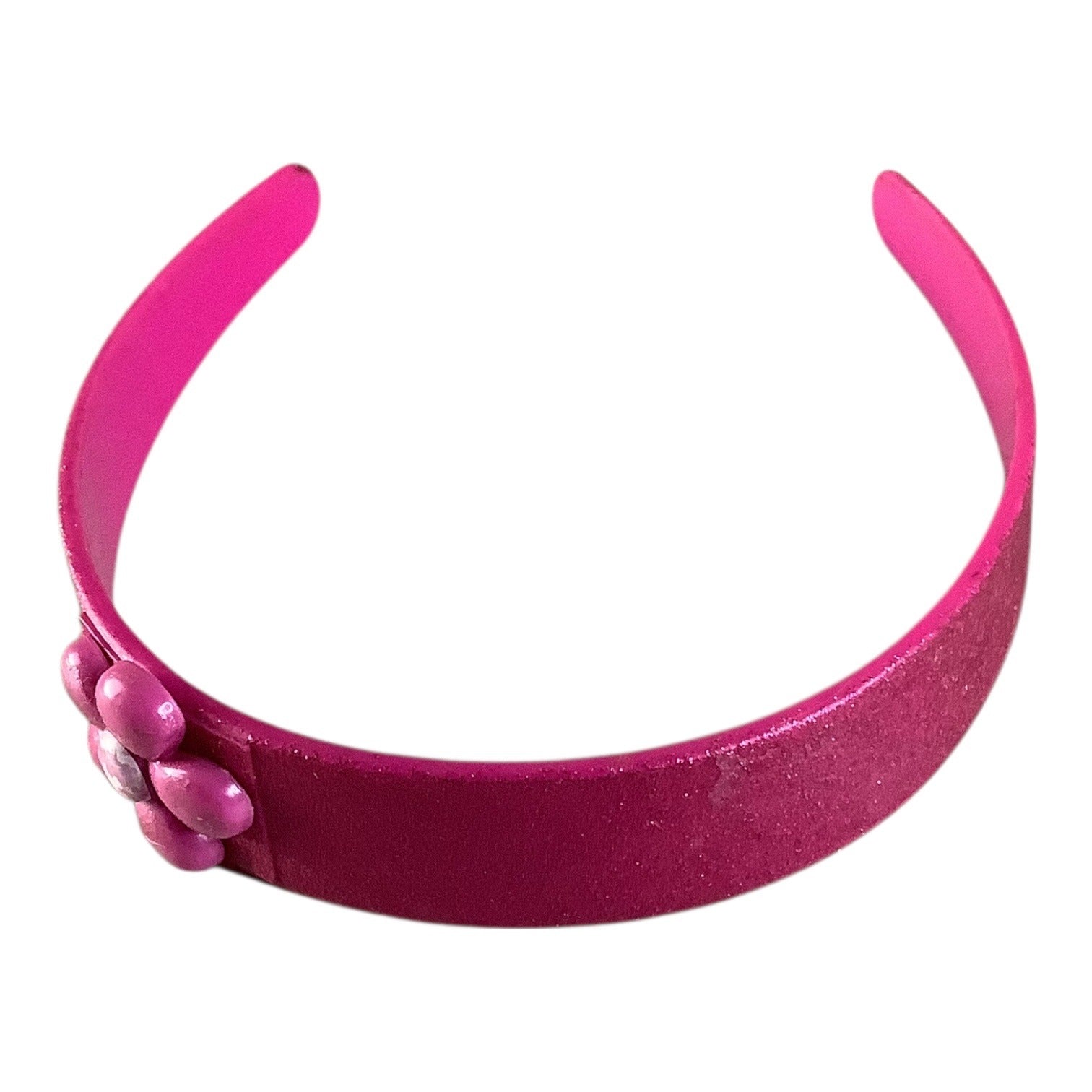 Pink Floral Girls Plastic Headband With Glitter Finish & Flower Accent