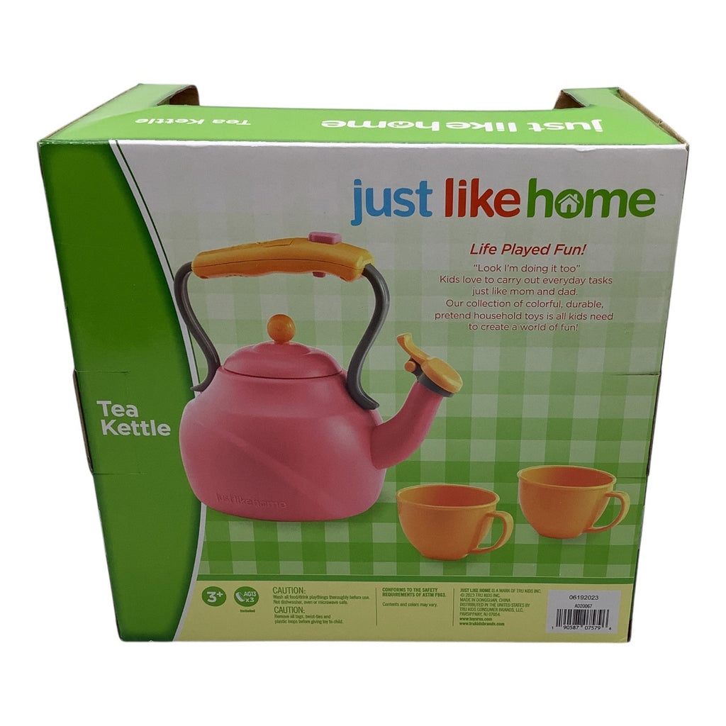 Just Like Home Tea Kettle Toy Set W/ Cups Kids Ages 3+ Pink/Orange Fun Role-Play