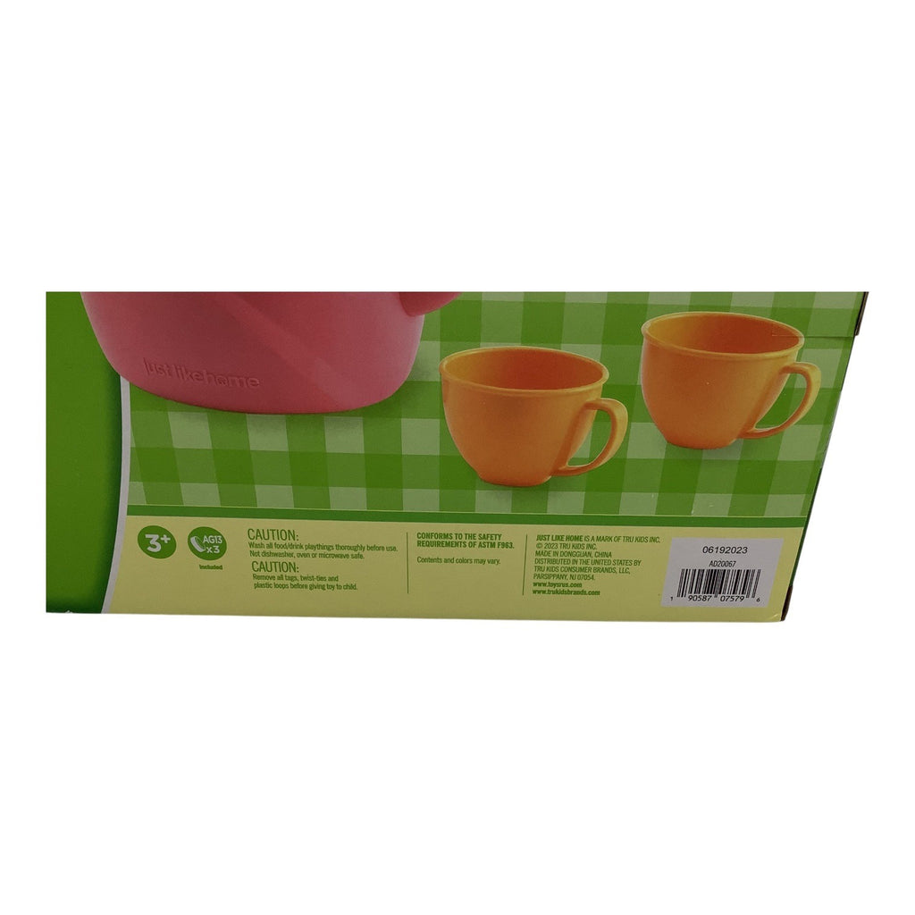 Just Like Home Tea Kettle Toy Set W/ Cups Kids Ages 3+ Pink/Orange Fun Role-Play