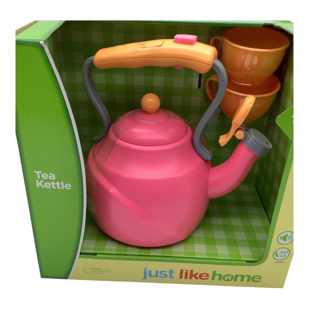 Just Like Home Tea Kettle Toy Set W/ Cups Kids Ages 3+ Pink/Orange Fun Role-Play