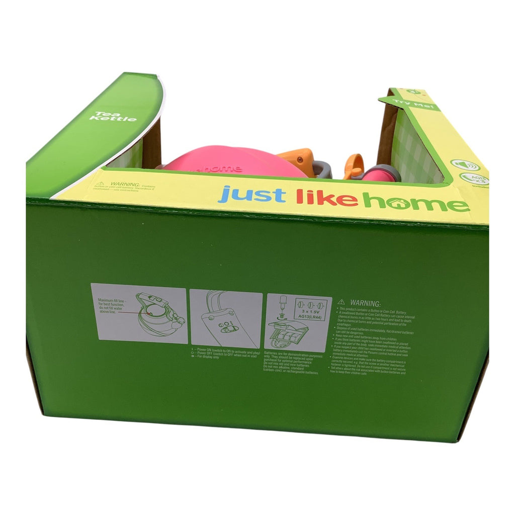 Just Like Home Tea Kettle Toy Set W/ Cups Kids Ages 3+ Pink/Orange Fun Role-Play