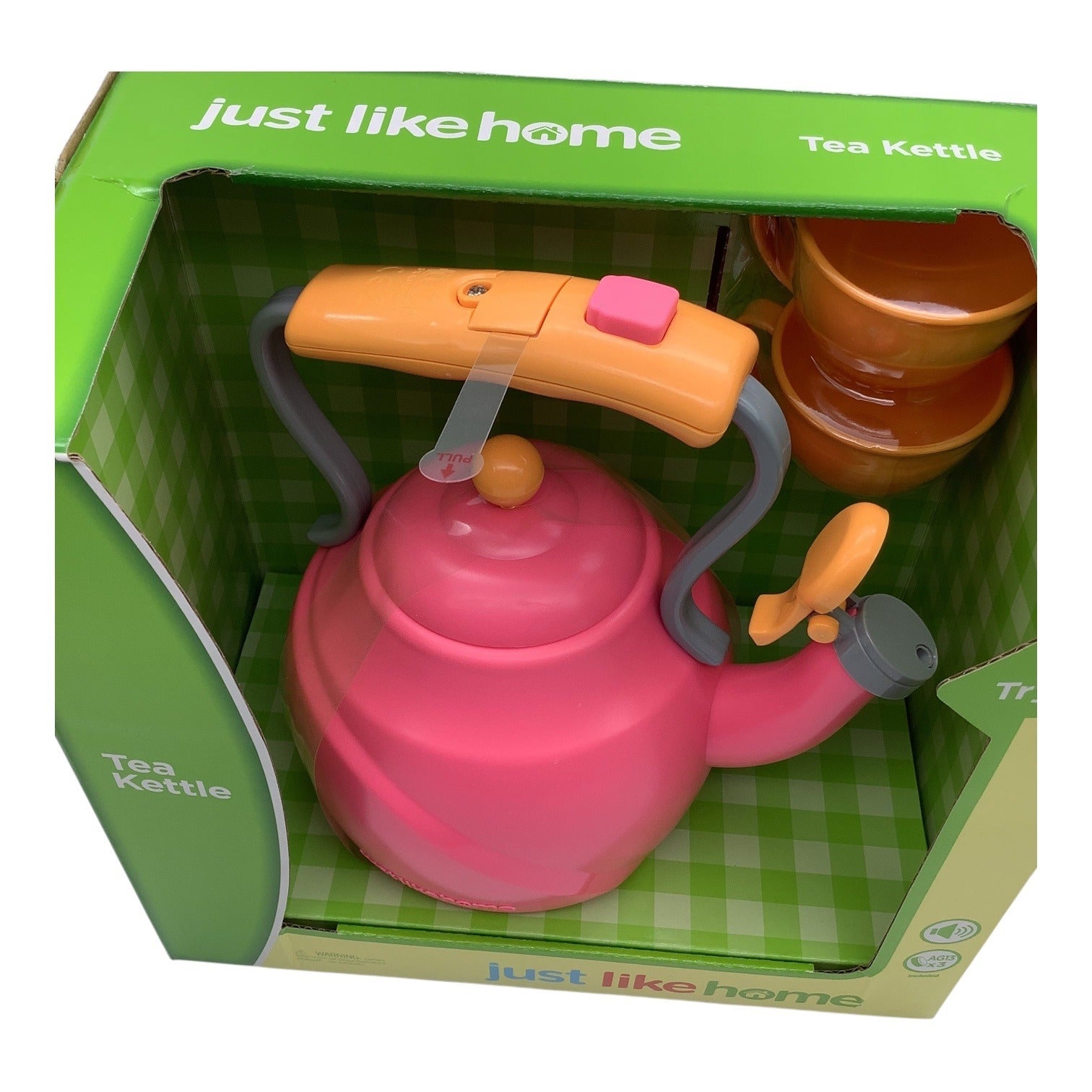 Just Like Home Tea Kettle Toy Set W/ Cups Kids Ages 3+ Pink/Orange Fun Role-Play