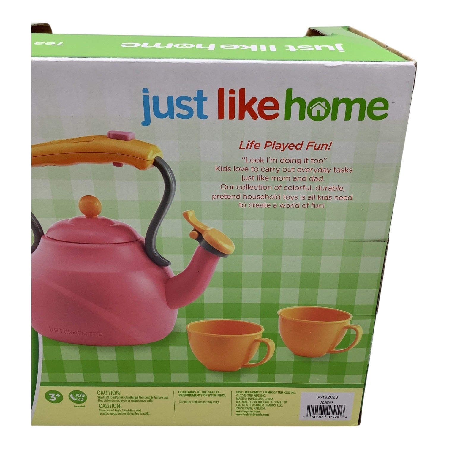 Just Like Home Tea Kettle Toy Set W/ Cups Kids Ages 3+ Pink/Orange Fun Role-Play