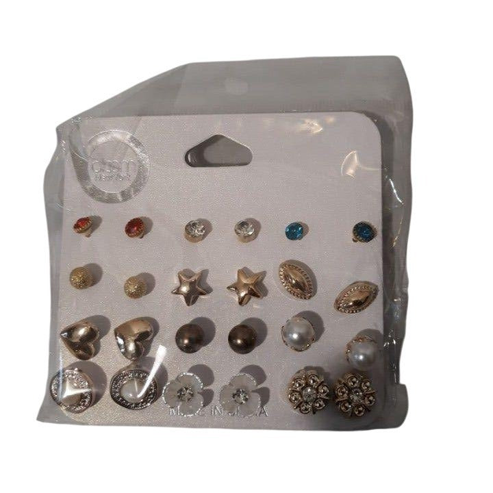 Bloom New York Womens 12 Pairs Assorted Stud Earrings Gold Pearl & Crystal Set