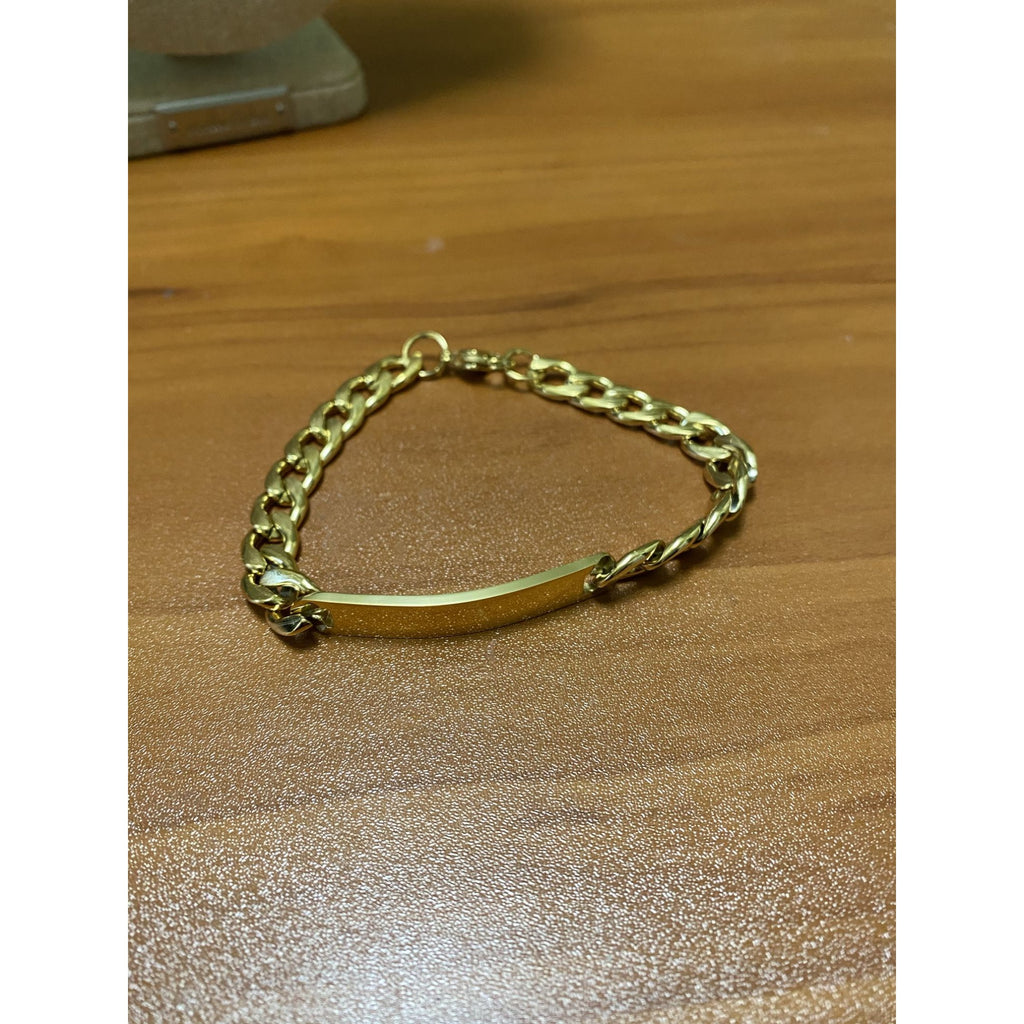 Women's Gold Plated Titanium Steel Cuban Link Chain Bracelet With ID Plate