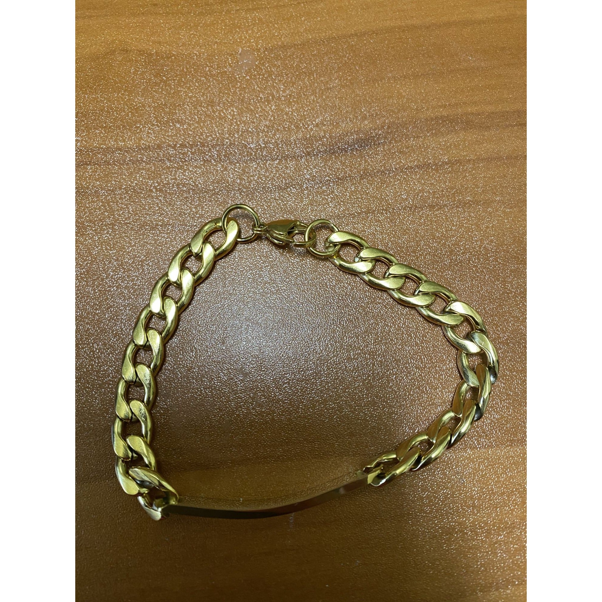Women's Gold Plated Titanium Steel Cuban Link Chain Bracelet With ID Plate