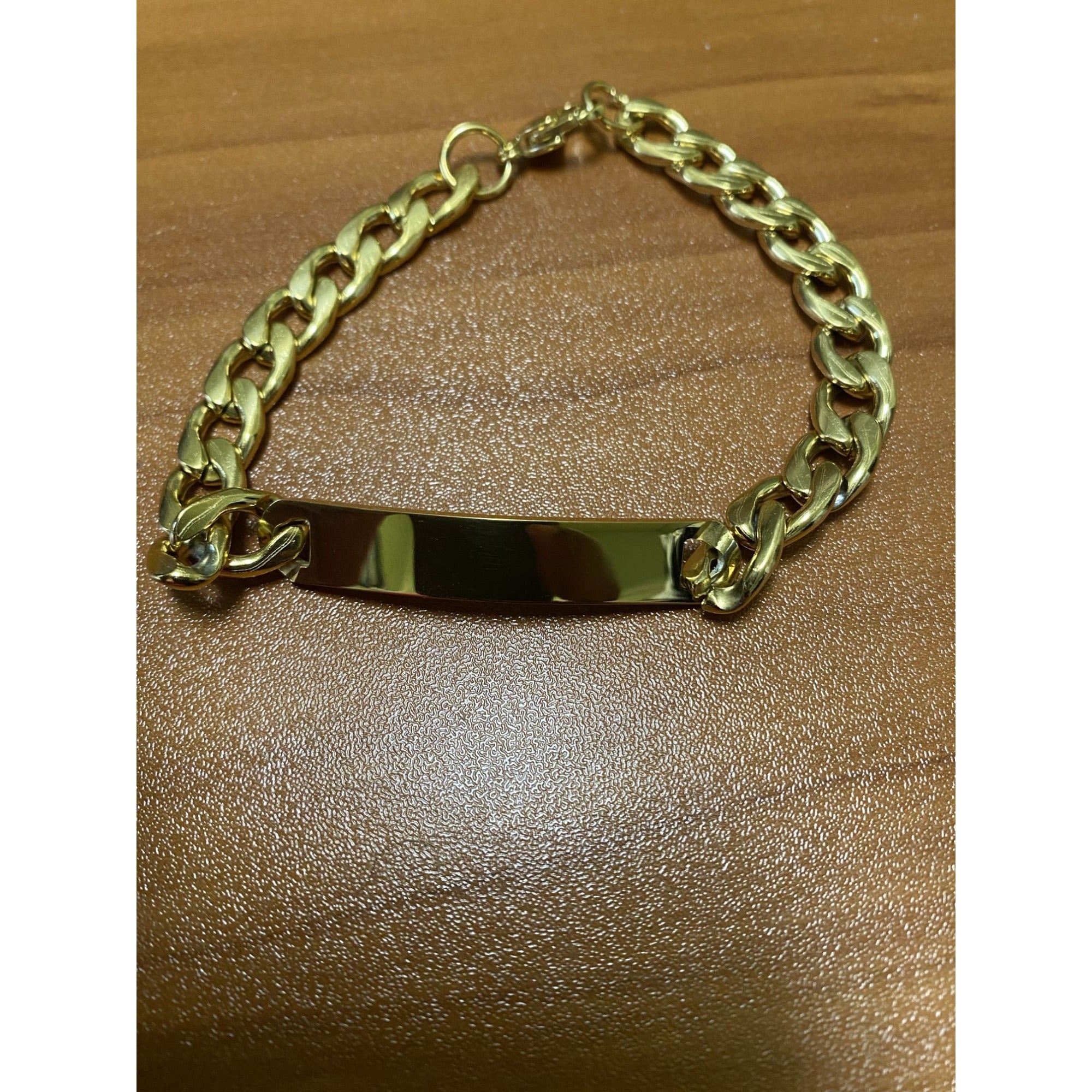 Women's Gold Plated Titanium Steel Cuban Link Chain Bracelet With ID Plate