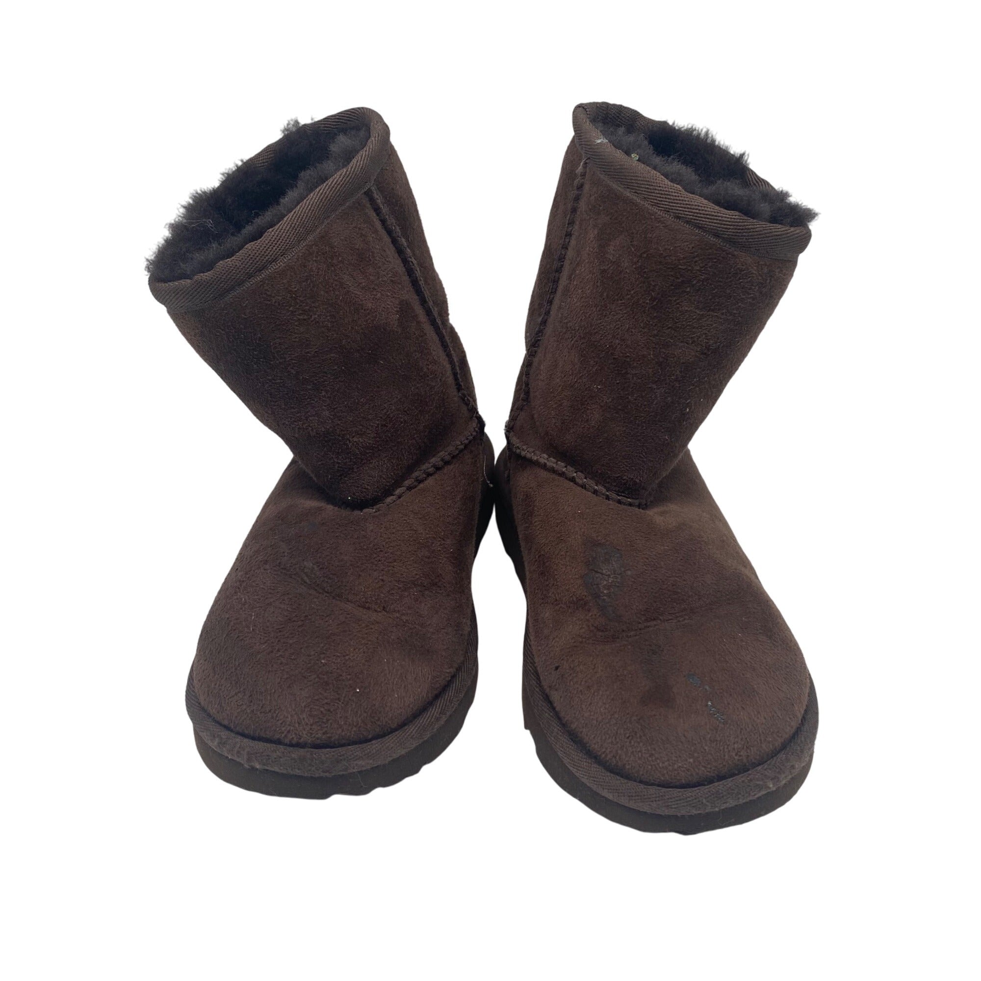 Ugg Girls Brown Suede Mid Calf Boots Size 12 Shearling Lining Outdoor Sole