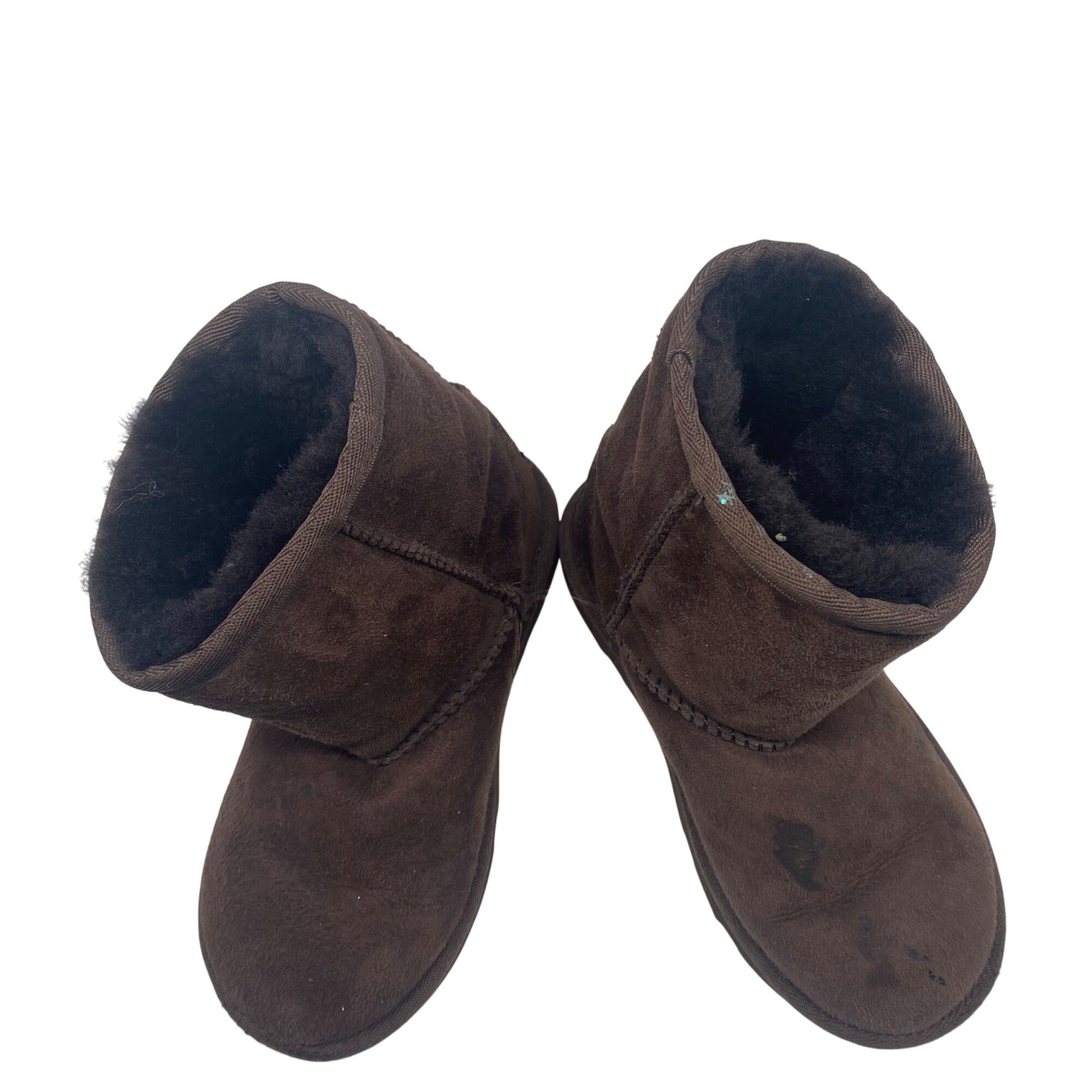 Ugg Girls Brown Suede Mid Calf Boots Size 12 Shearling Lining Outdoor Sole