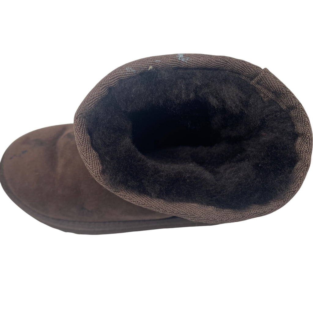 Ugg Girls Brown Suede Mid Calf Boots Size 12 Shearling Lining Outdoor Sole