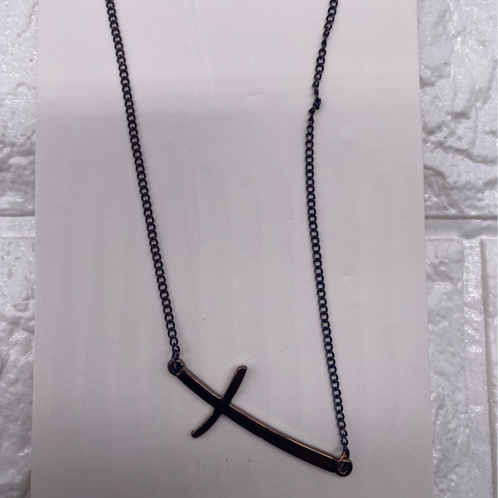 Fashion Leader Unisex Cross Pendant Necklace Copper & Black Adjustable Chain