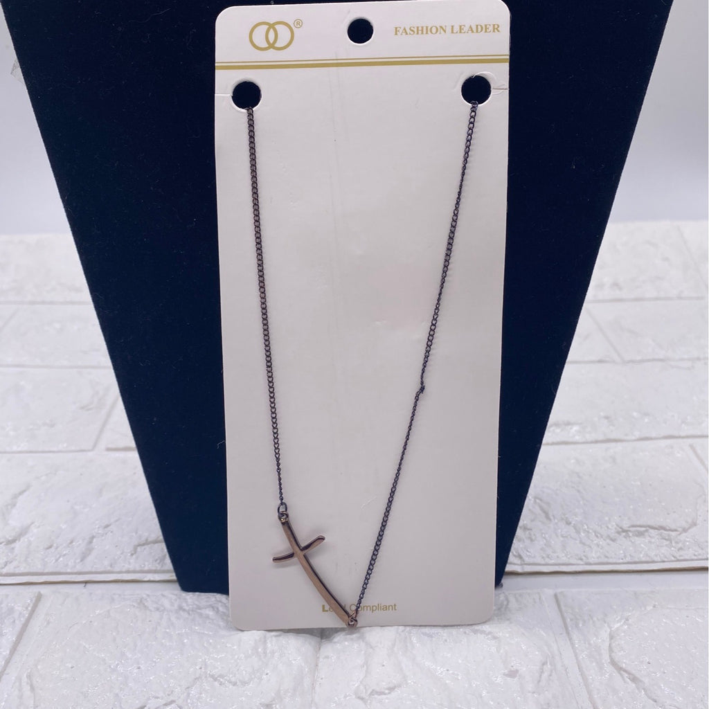 Fashion Leader Unisex Cross Pendant Necklace Copper & Black Adjustable Chain