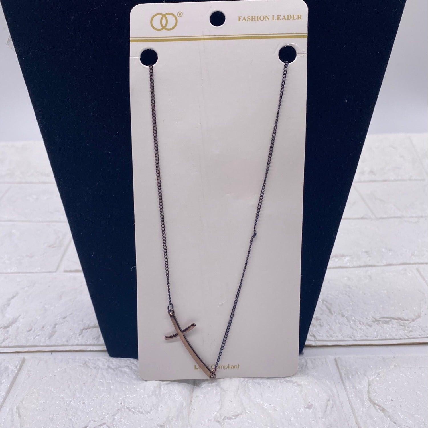 Fashion Leader Unisex Cross Pendant Necklace Copper & Black Adjustable Chain