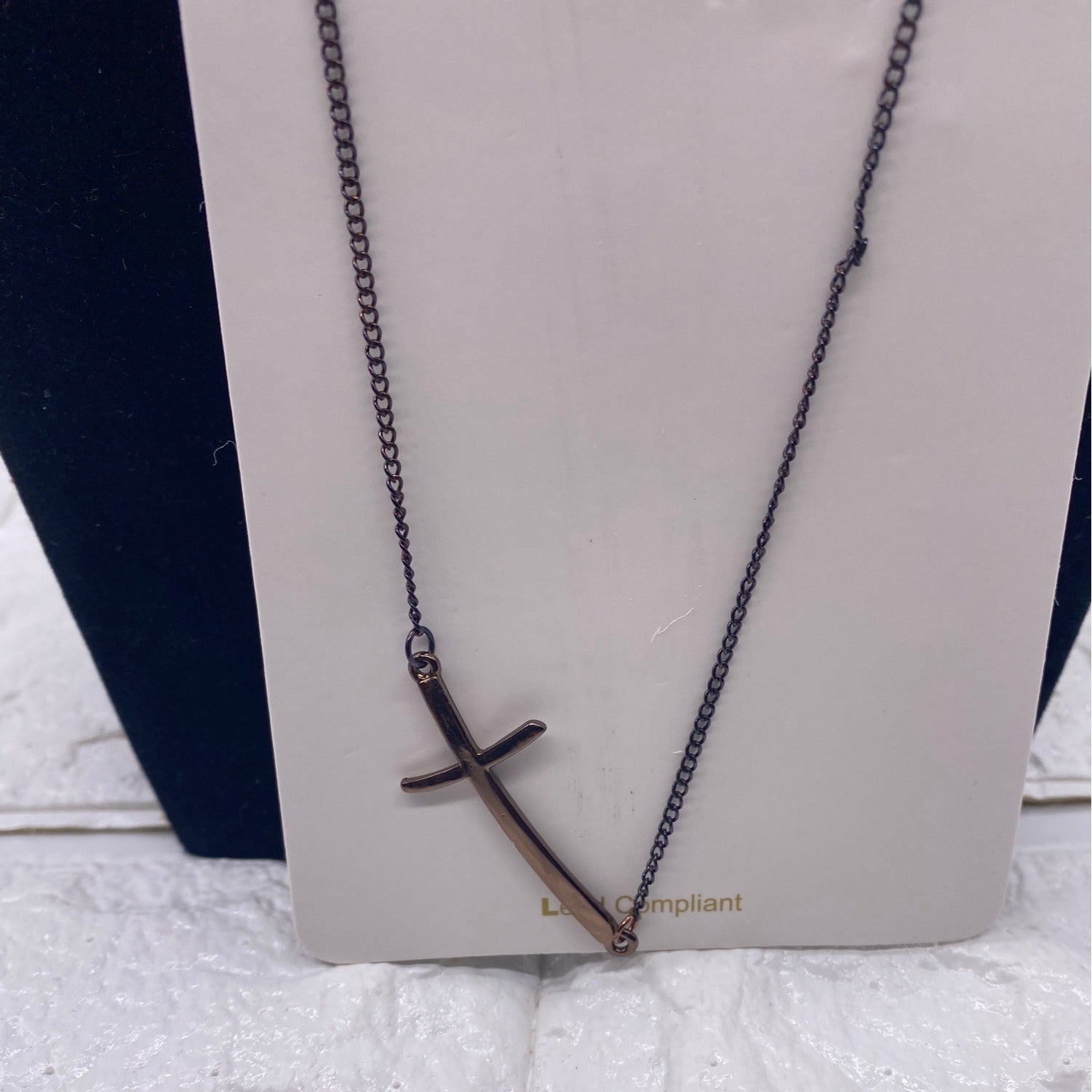 Fashion Leader Unisex Cross Pendant Necklace Copper & Black Adjustable Chain