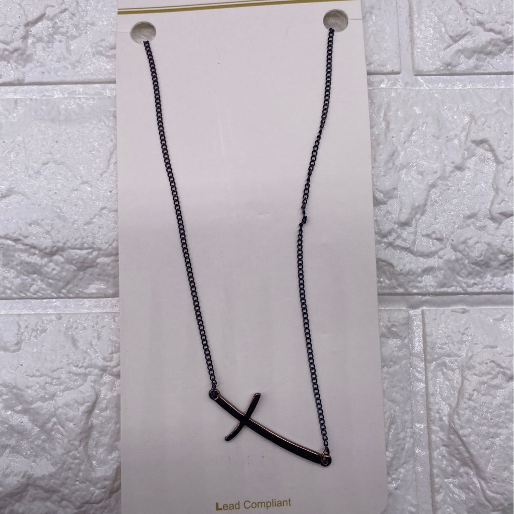 Fashion Leader Unisex Cross Pendant Necklace Copper & Black Adjustable Chain