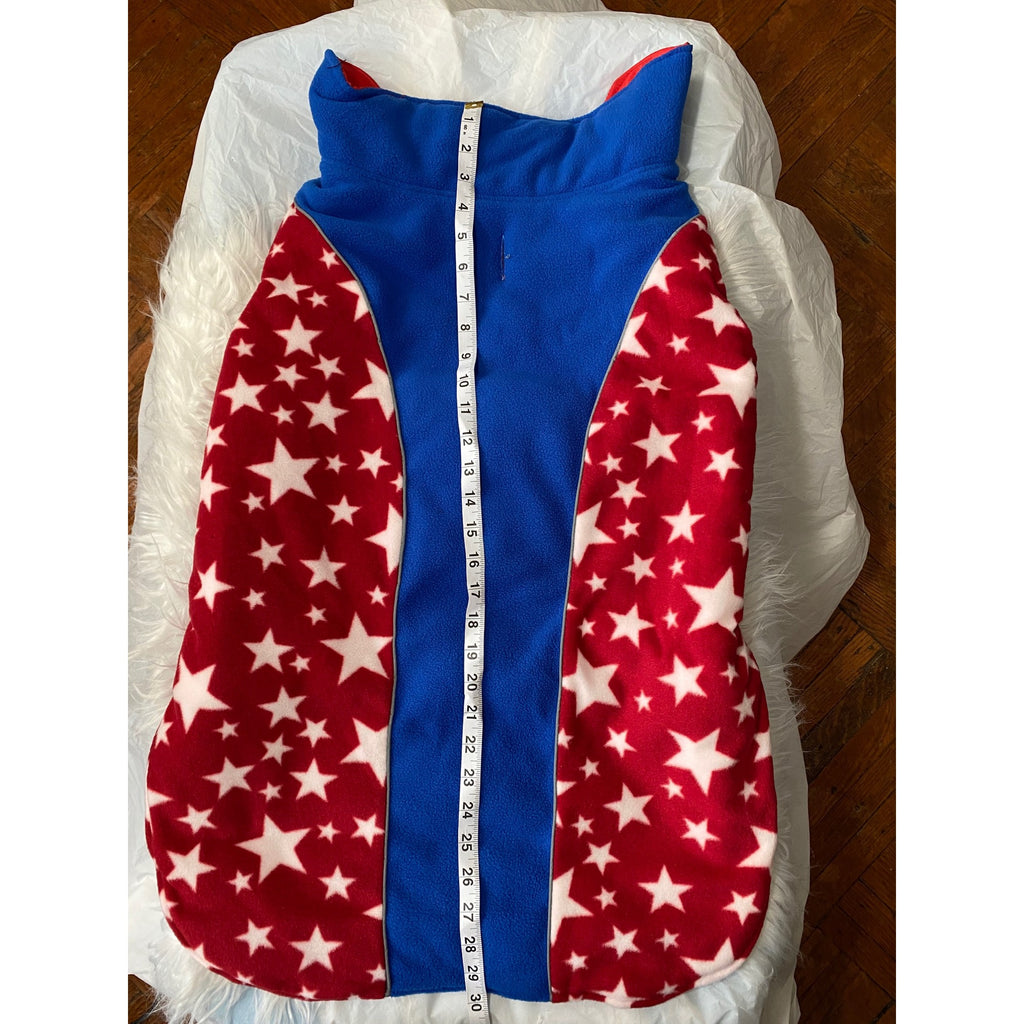 Reversible Dog Cold Weather Jacket 3XL Red & Blue Star Pattern Waterproof & Windproof Adjustable Reflective Vest