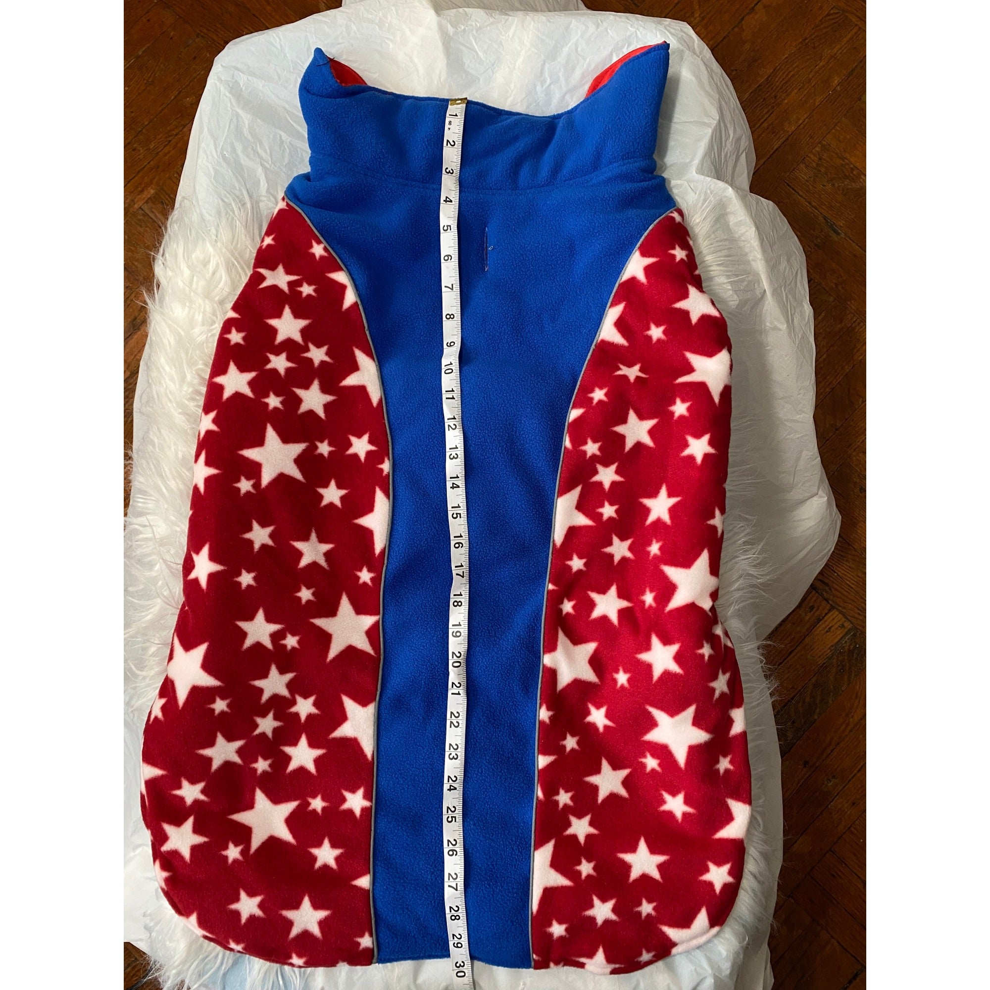 Reversible Dog Cold Weather Jacket 3XL Red & Blue Star Pattern Waterproof & Windproof Adjustable Reflective Vest