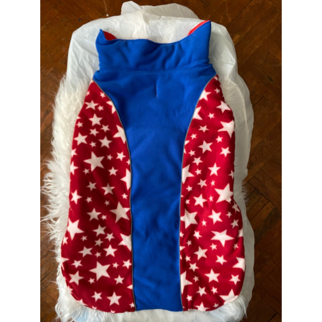 Reversible Dog Cold Weather Jacket 3XL Red & Blue Star Pattern Waterproof & Windproof Adjustable Reflective Vest