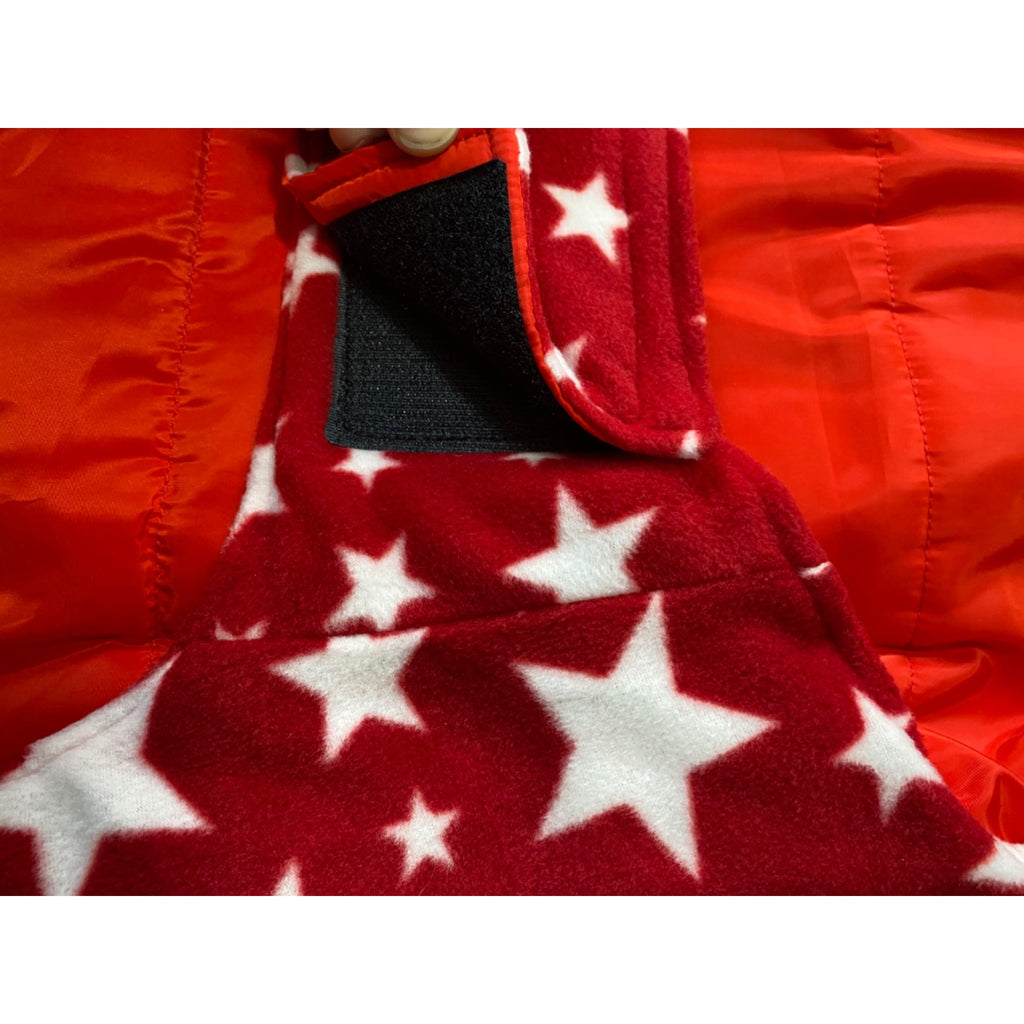 Reversible Dog Cold Weather Jacket 3XL Red & Blue Star Pattern Waterproof & Windproof Adjustable Reflective Vest