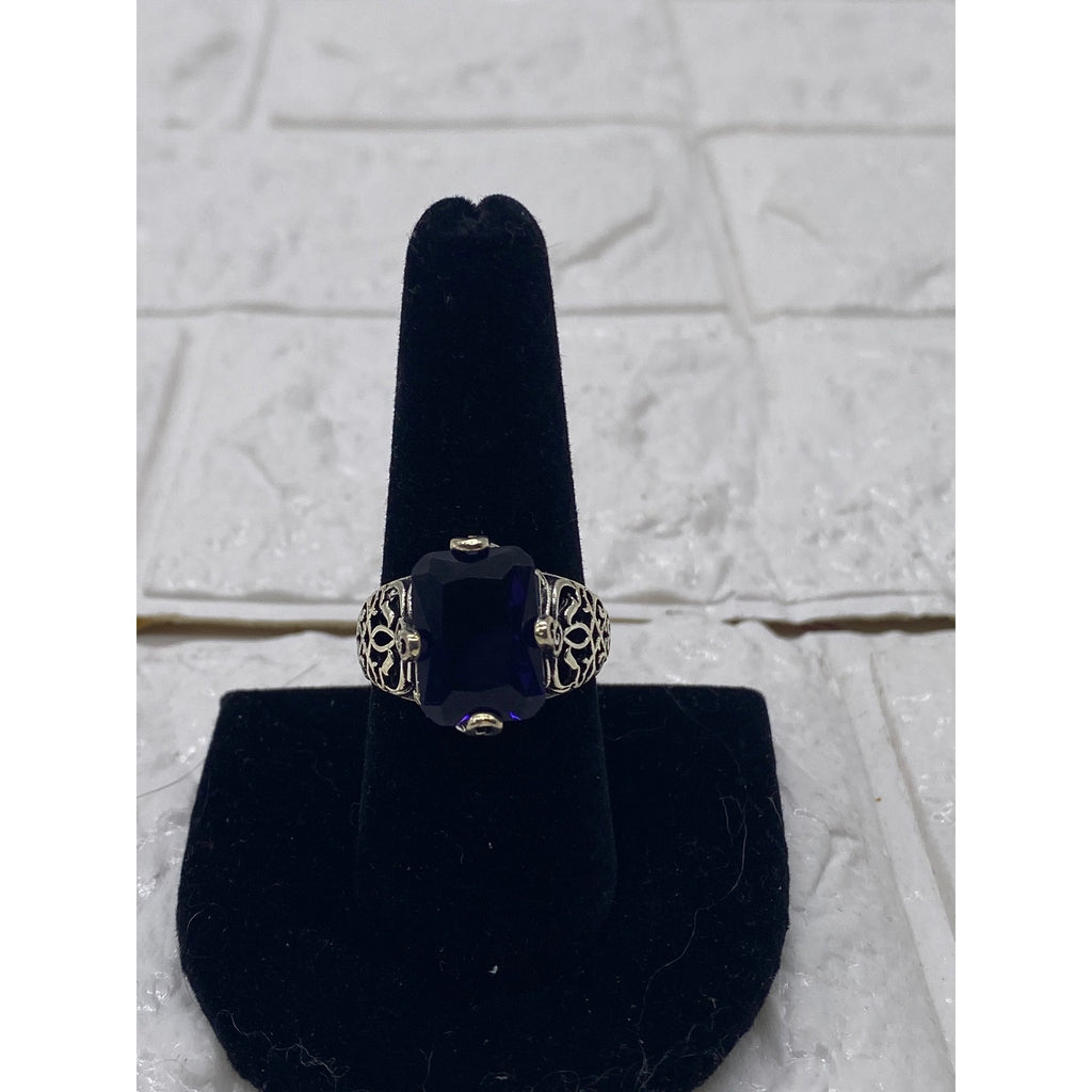 Womens Fashion Ring Purple Gemstone Silver Plated Metal Intricate Design Size 9