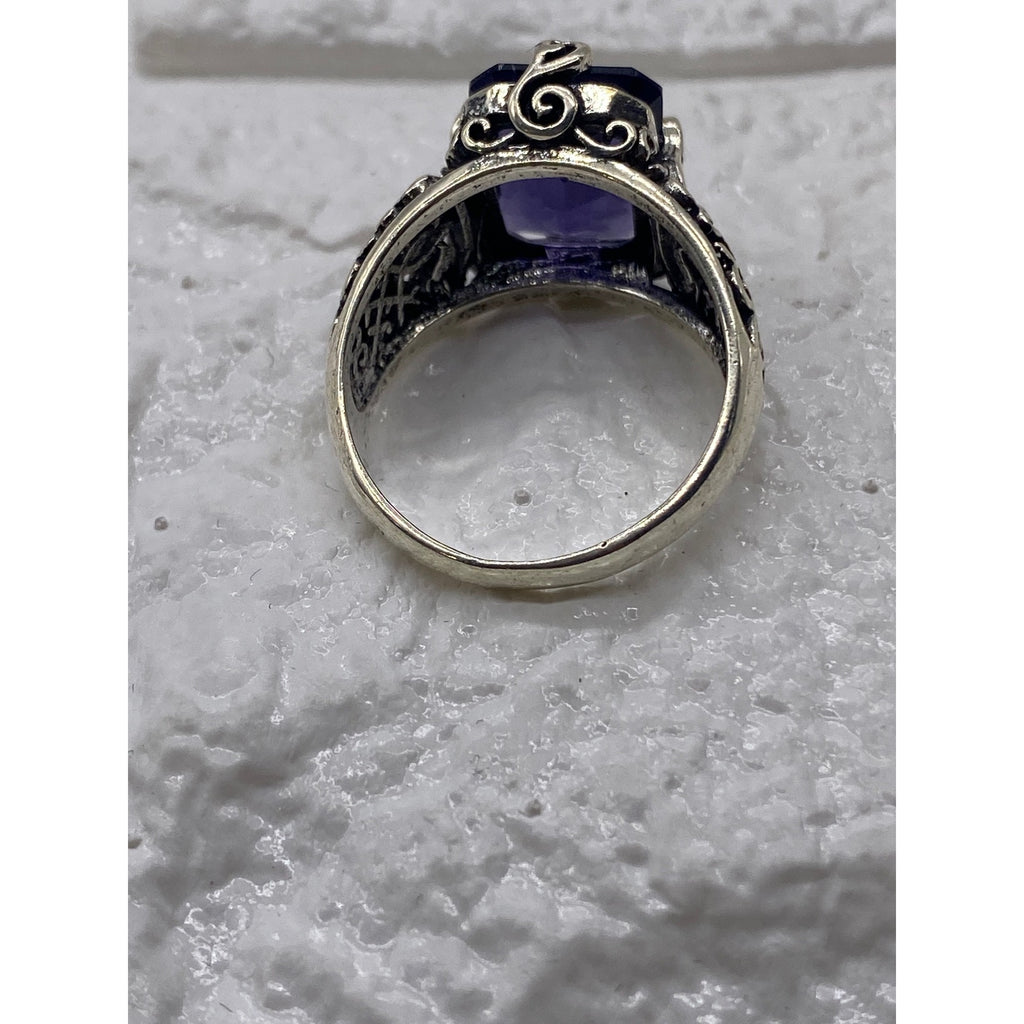 Womens Fashion Ring Purple Gemstone Silver Plated Metal Intricate Design Size 9