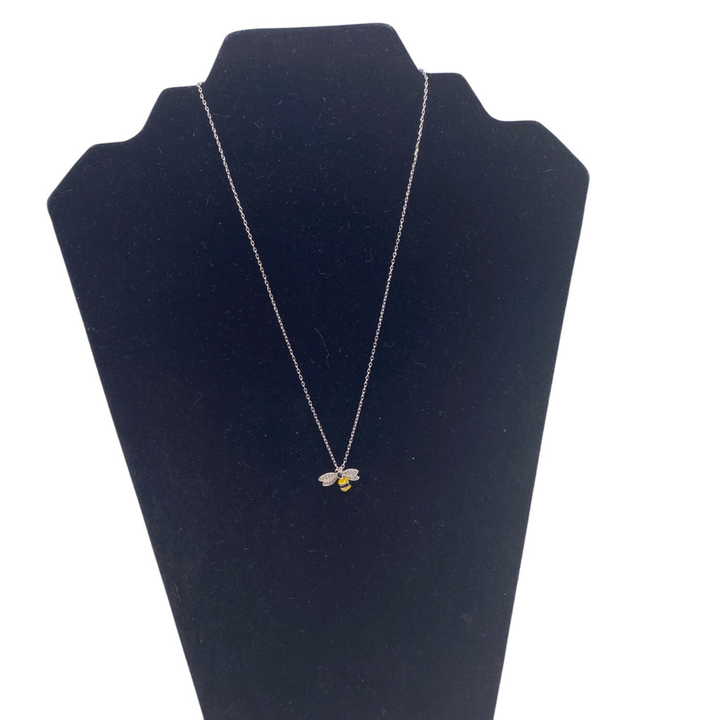 3D Bee Pendant Necklace Silver Tone Adjustable Chain Cupronickel Modern Design