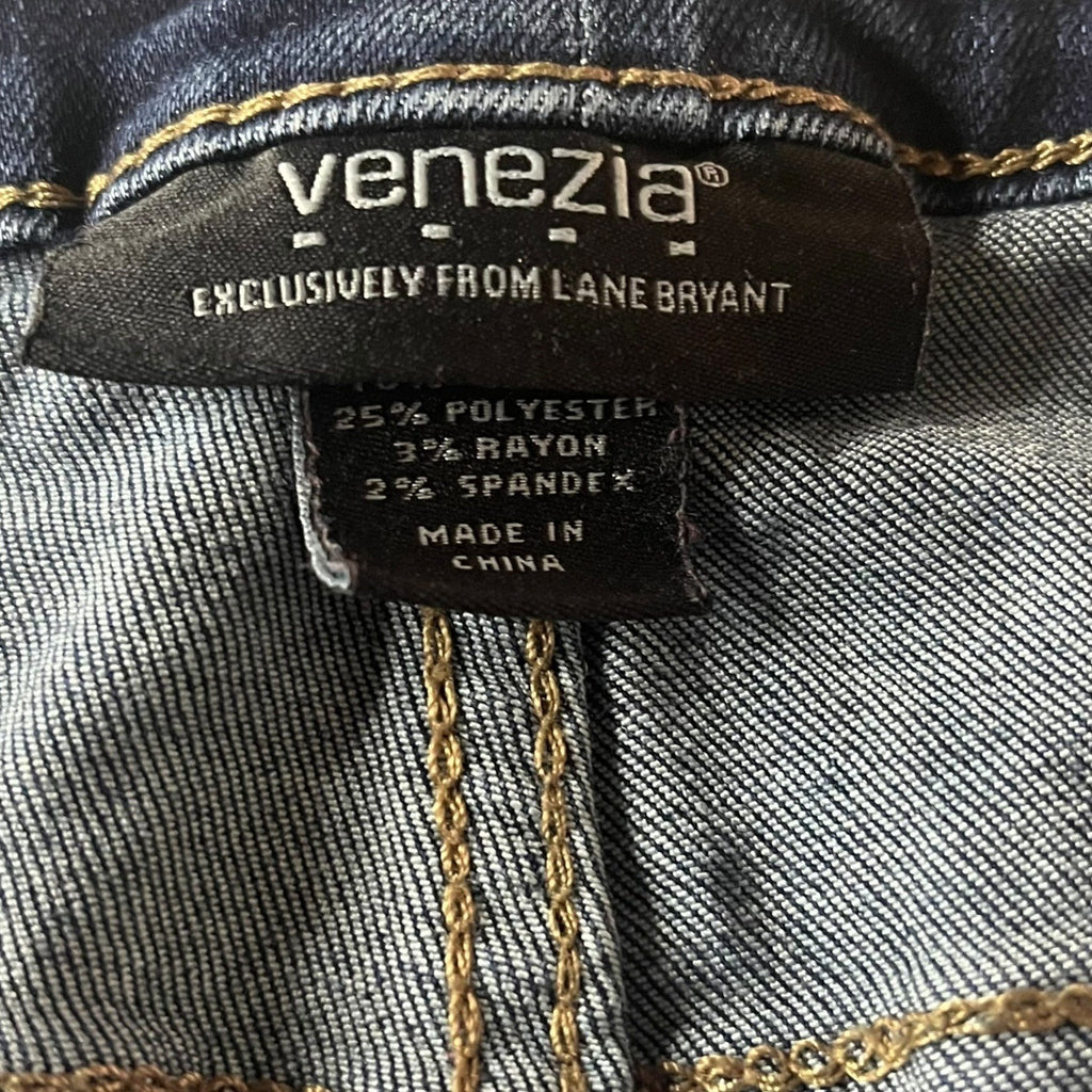 Venezia By Lane Bryant Denim Distressed Patchwork Jeans Womens Size 24 Blue