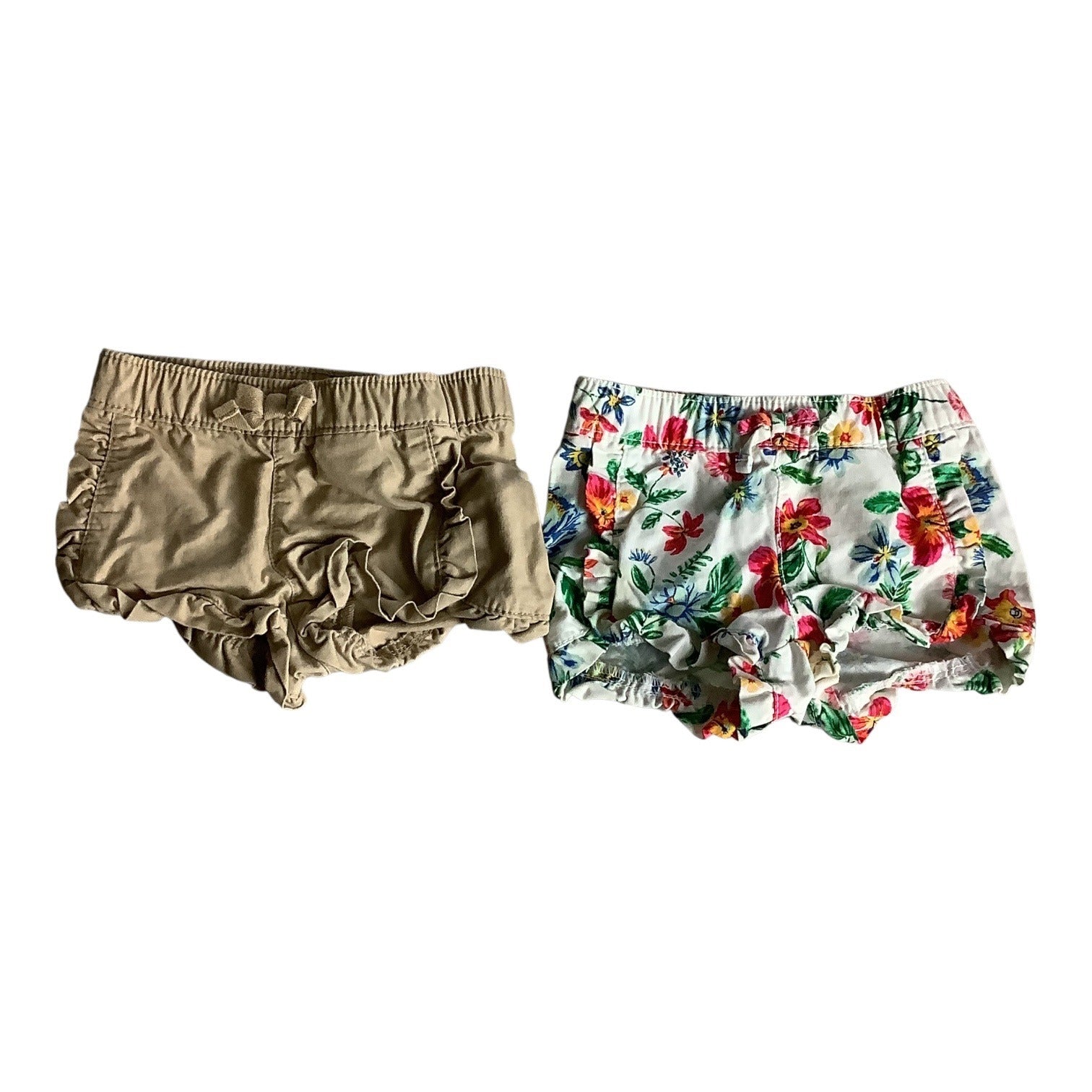 Old Navy Baby Girls Ruffled Shorts Size 0-3M Cotton Khaki & Floral Lot of 2