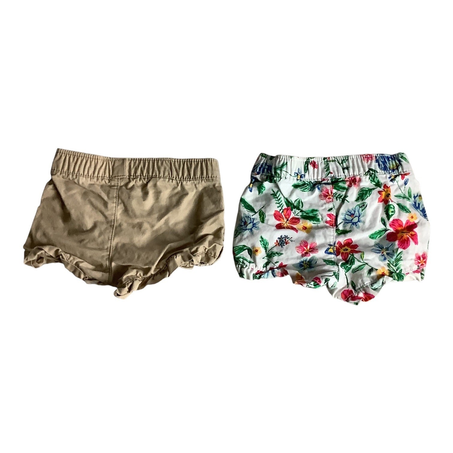 Old Navy Baby Girls Ruffled Shorts Size 0-3M Cotton Khaki & Floral Lot of 2