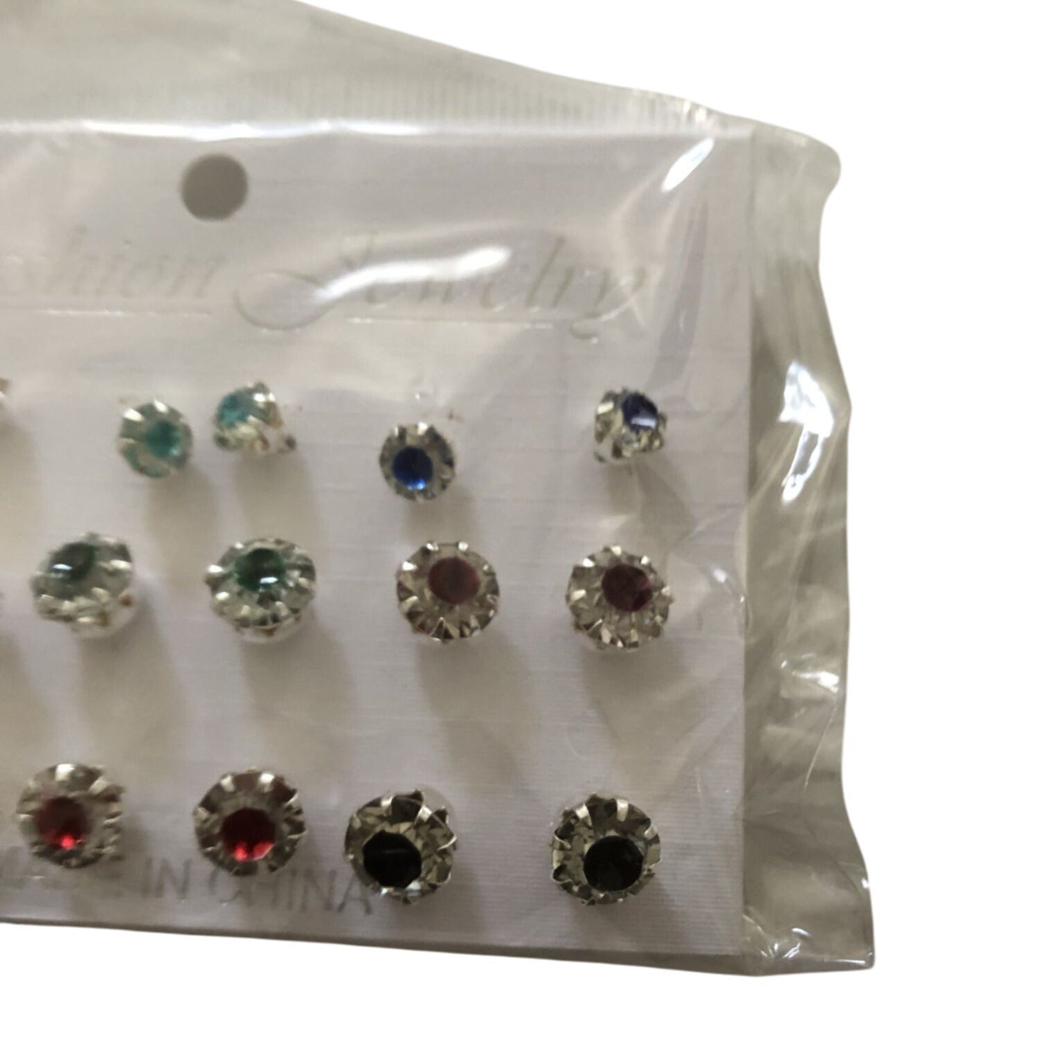 9 Pairs Of Crystal Stud Earrings Assorted Colors Multicolor Round Design