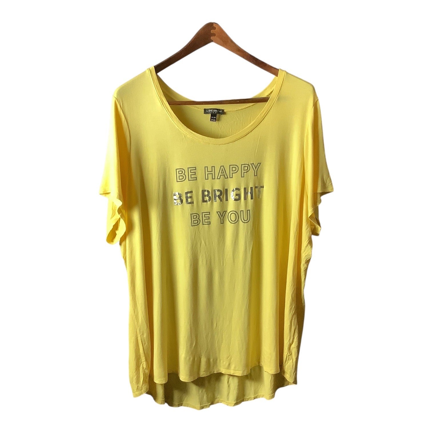 Lane Bryant Womens Plus Size 26/28 Yellow Graphic Tee "Be Happy Be Bright Be You"