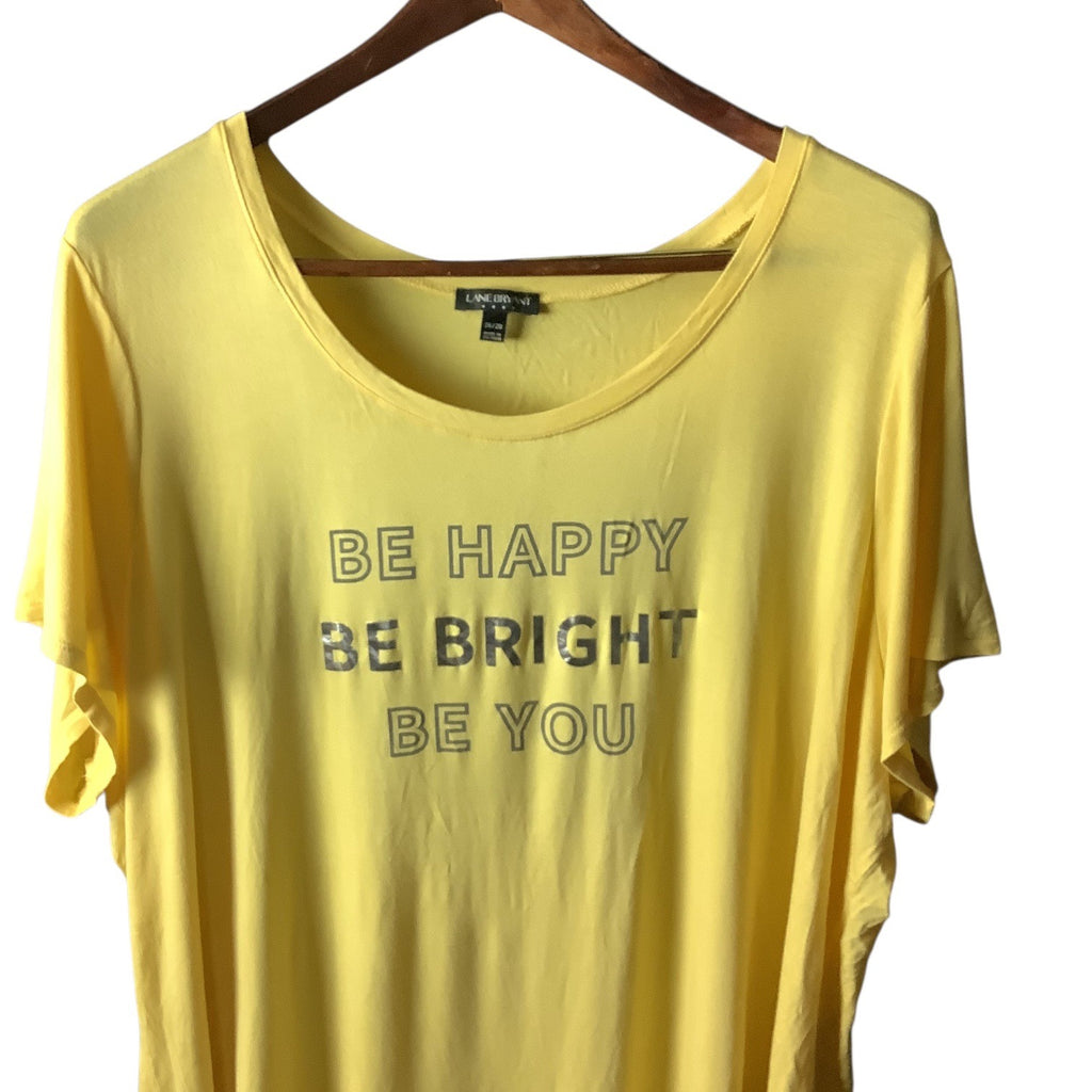 Lane Bryant Womens Plus Size 26/28 Yellow Graphic Tee "Be Happy Be Bright Be You"