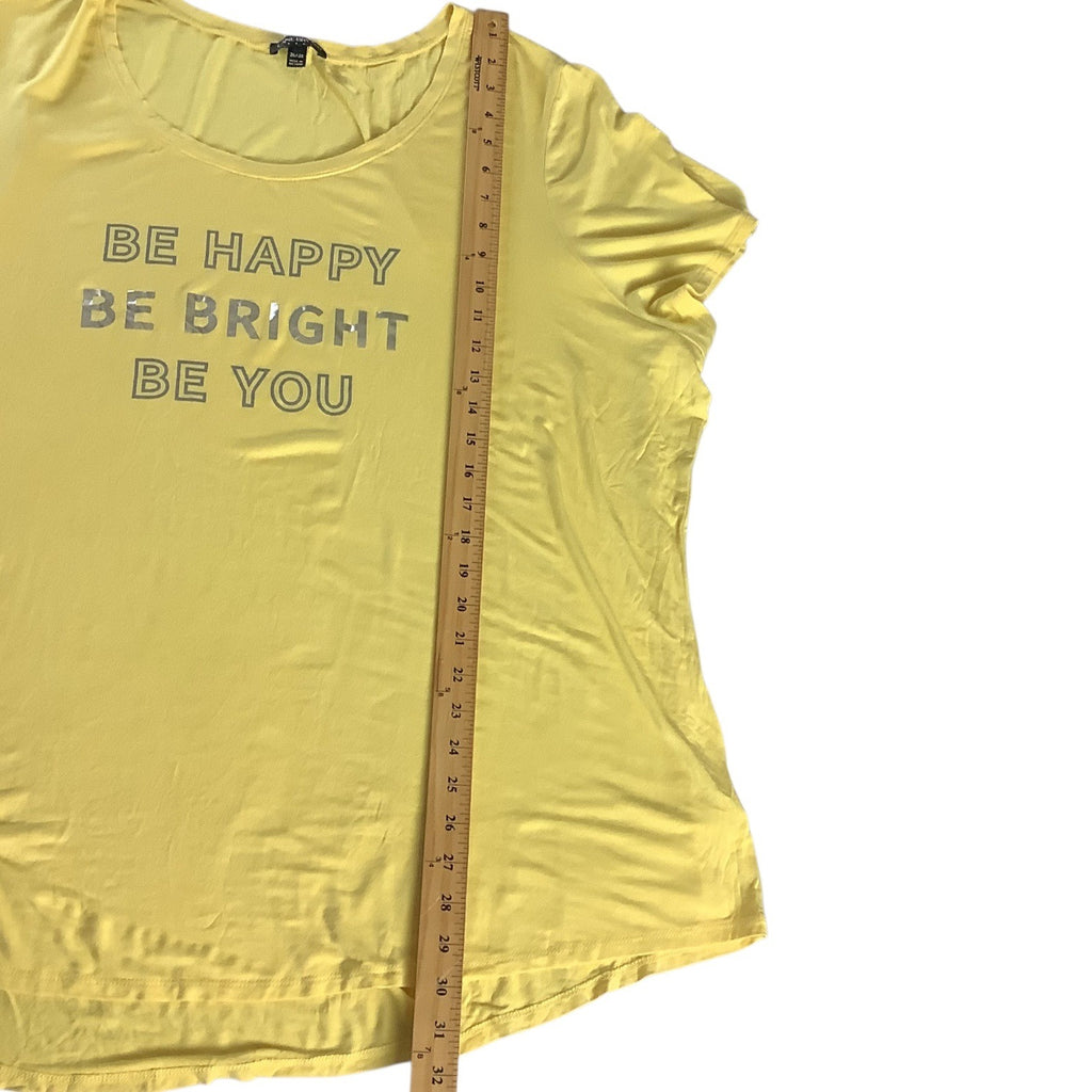Lane Bryant Womens Plus Size 26/28 Yellow Graphic Tee "Be Happy Be Bright Be You"