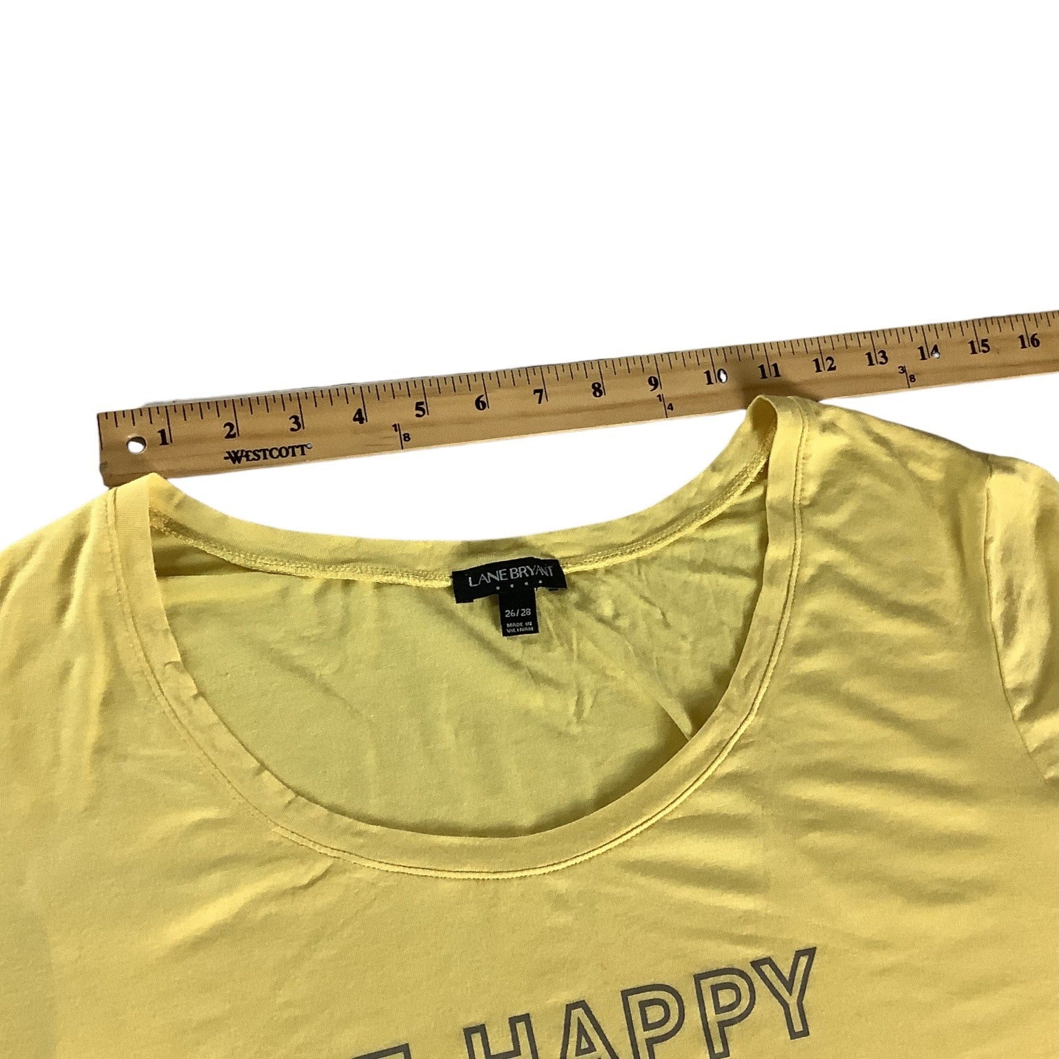 Lane Bryant Womens Plus Size 26/28 Yellow Graphic Tee "Be Happy Be Bright Be You"