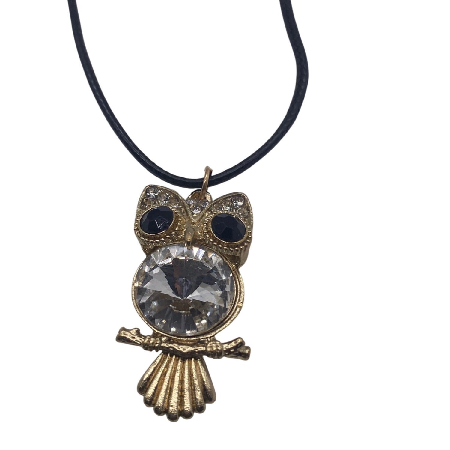 Crystal Owl Pendant Necklace Gold Tone Crystal Accents For Women