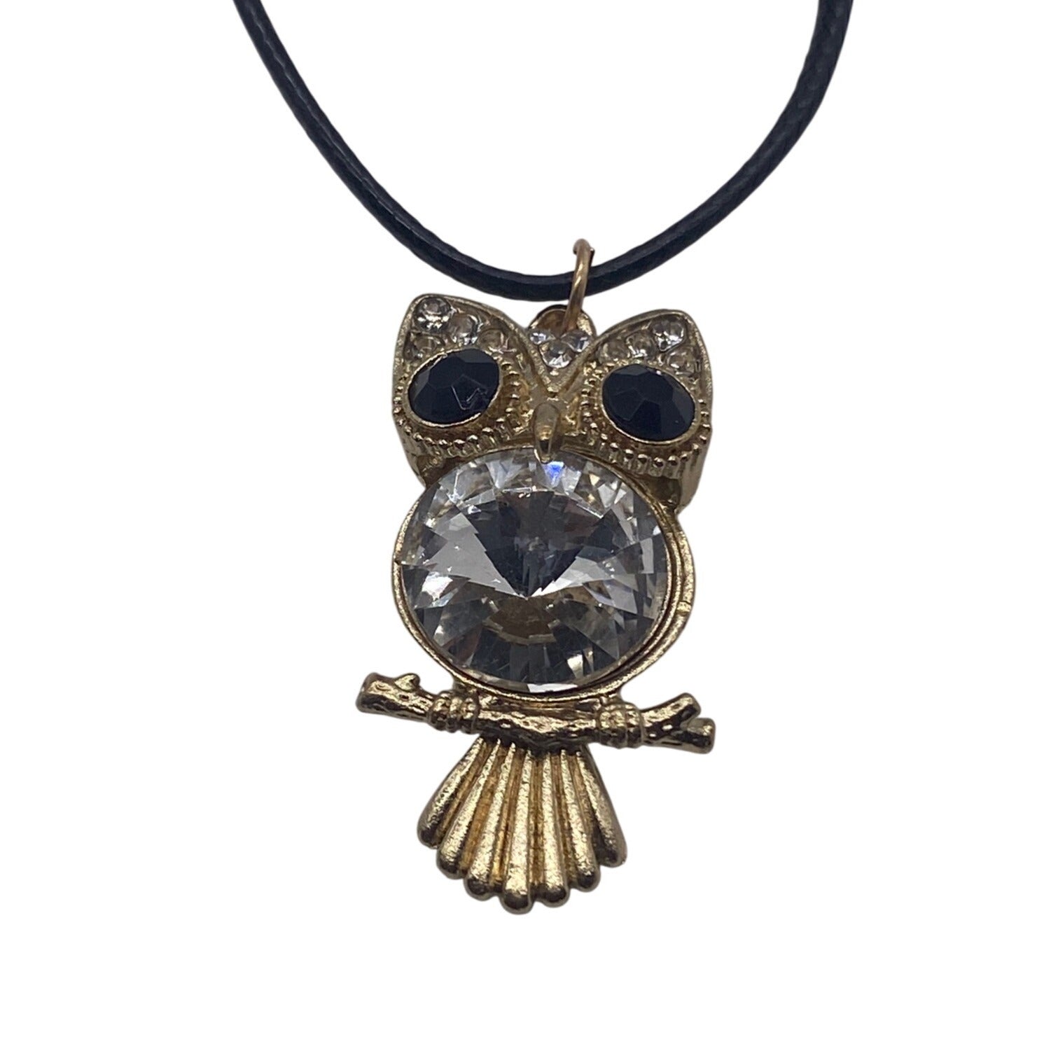 Crystal Owl Pendant Necklace Gold Tone Crystal Accents For Women