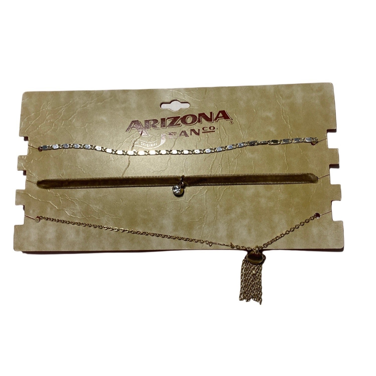 Arizona Jean Co 3 Pc Anklet Set Gold Tone & Rhinestone Multilayer Chains & Charm